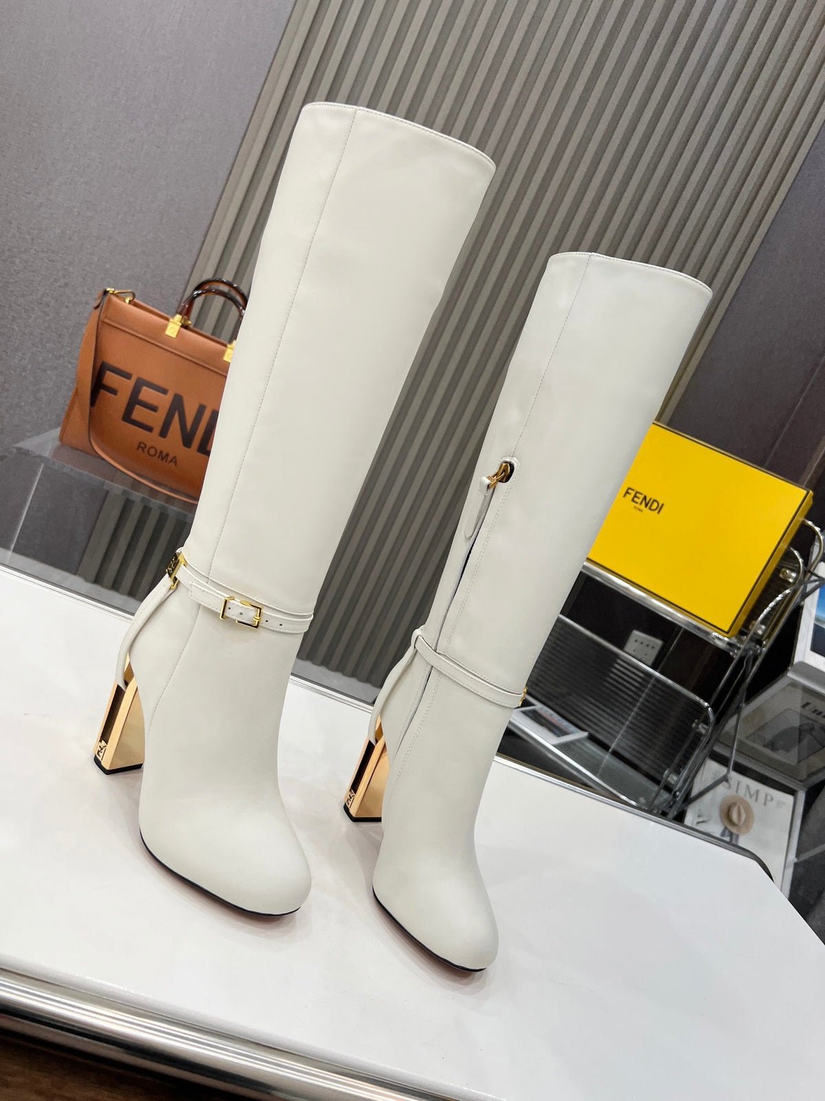 FENDI knee boots high heel white cowhide 521210