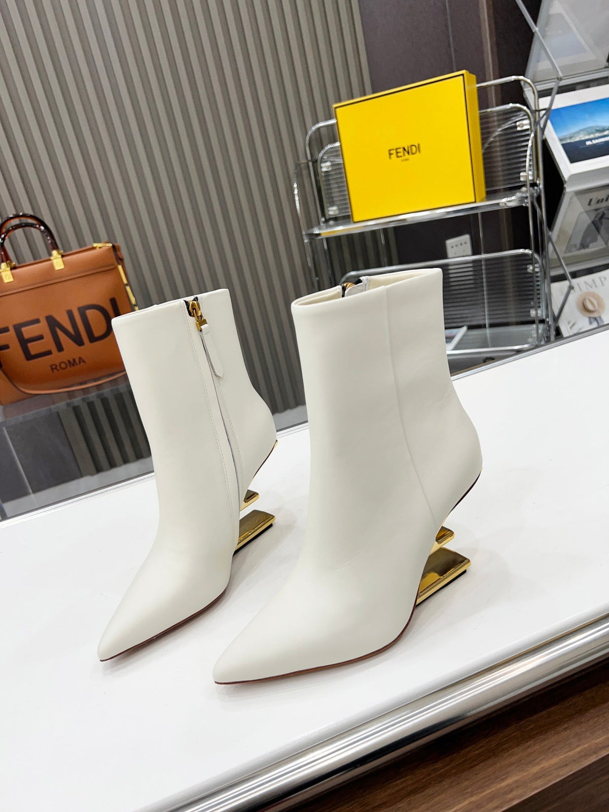 FENDI First Wedge Boots White Sheepskin 521225
