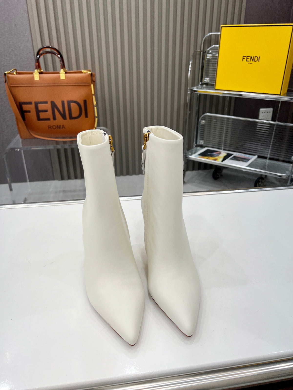 FENDI First Wedge Boots White Sheepskin 521225