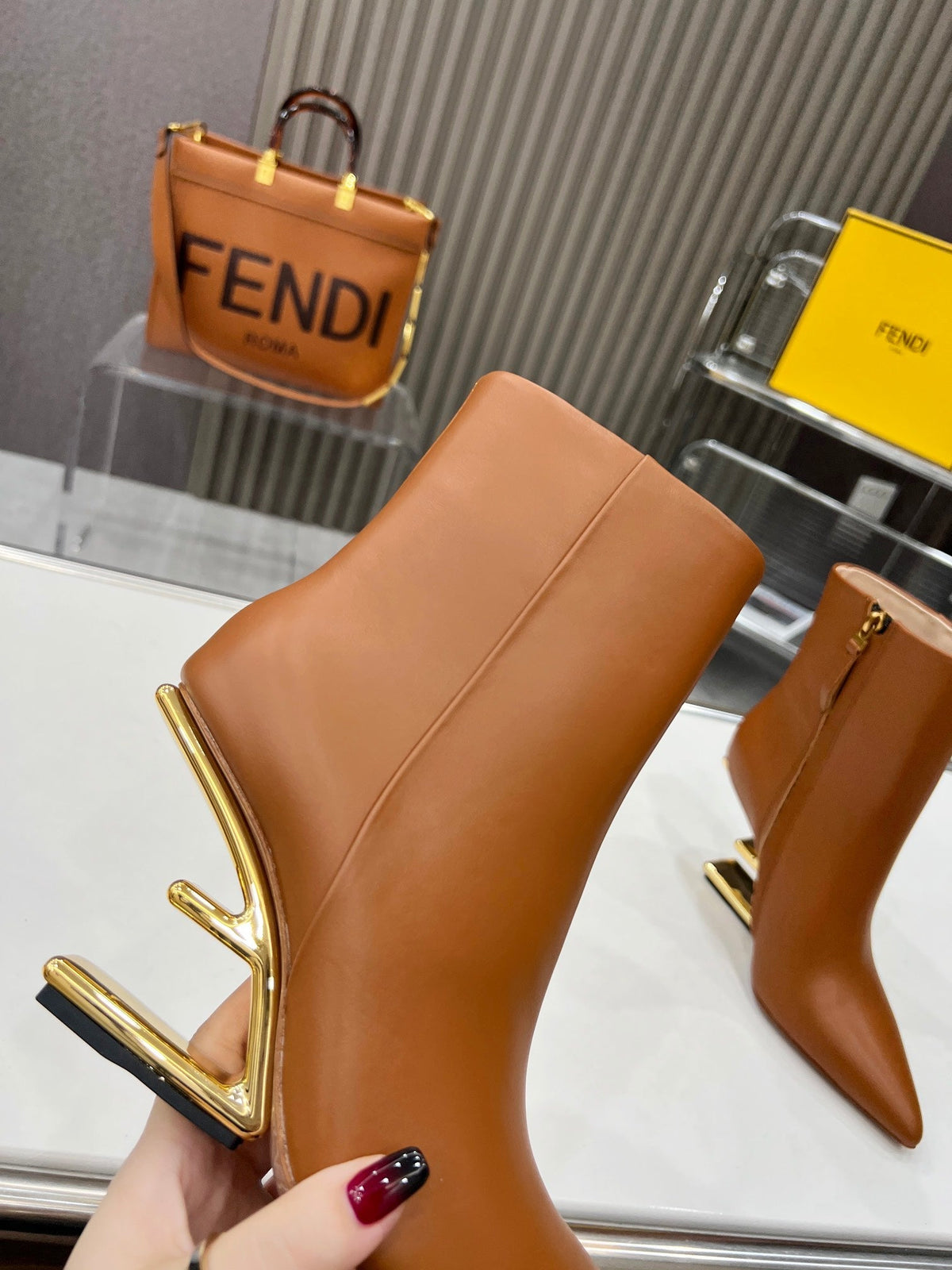 FENDI First Wedge Boots Brown Sheepskin 521223