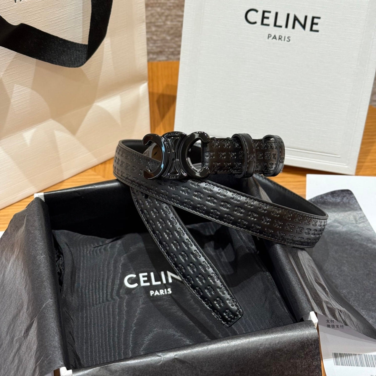 CL Black 25mm Triomphe Enamel Monogram Black Cowhide 597410