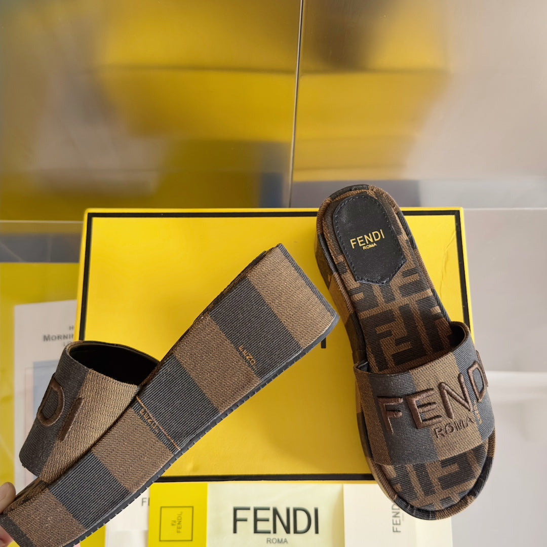 FF Sunshine 65 Black Brown Canvas Flatform Slide