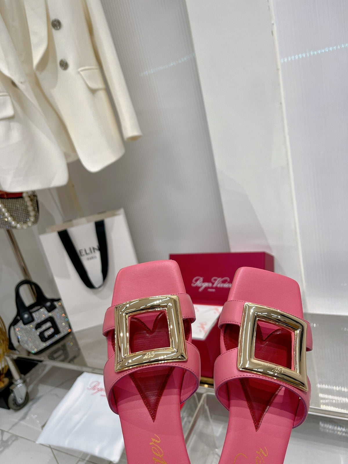 Viv Simple Slides Pink Cowhide 295938