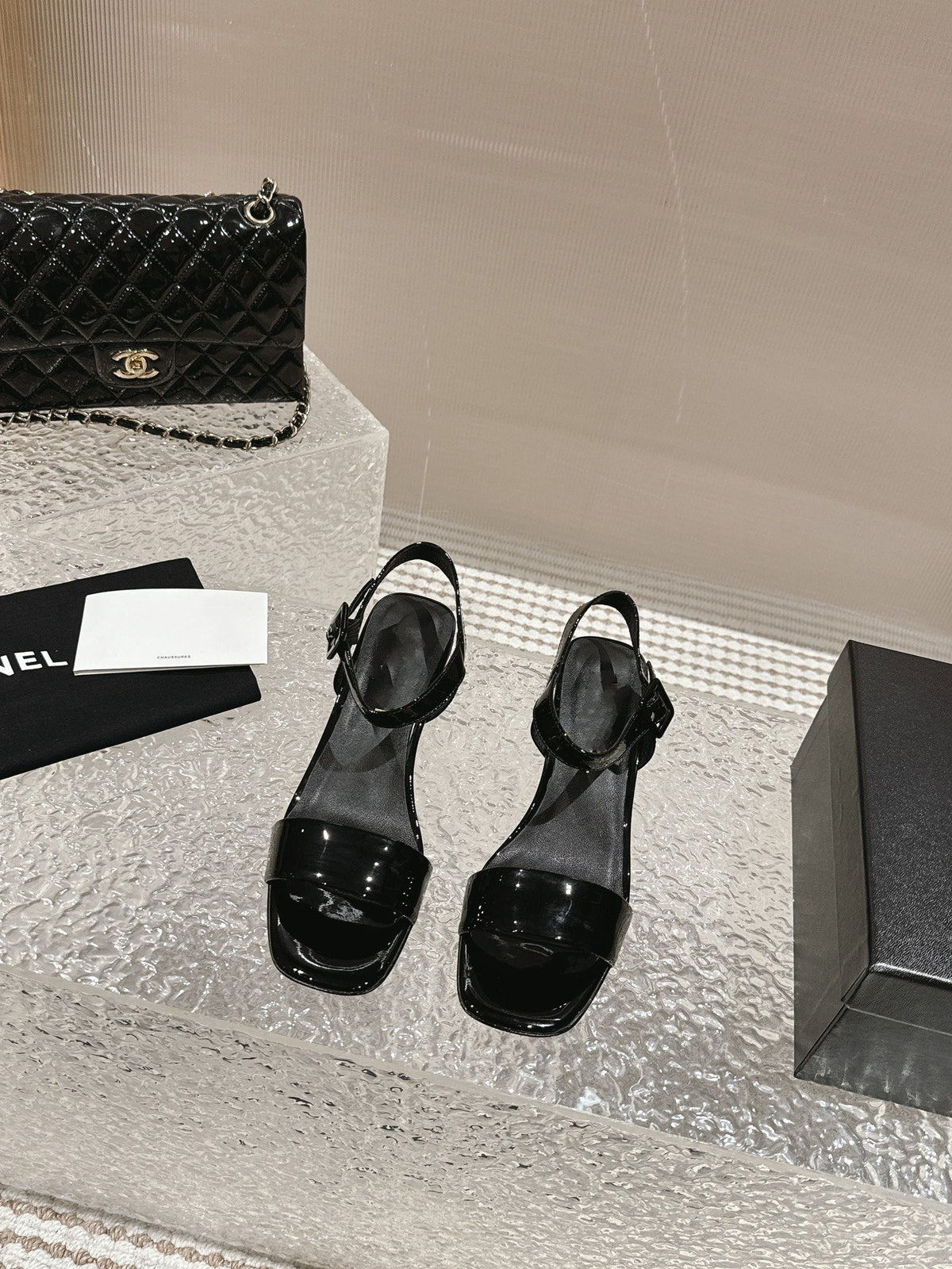 slingbacks sandal 60 black lambskin patent calfskin