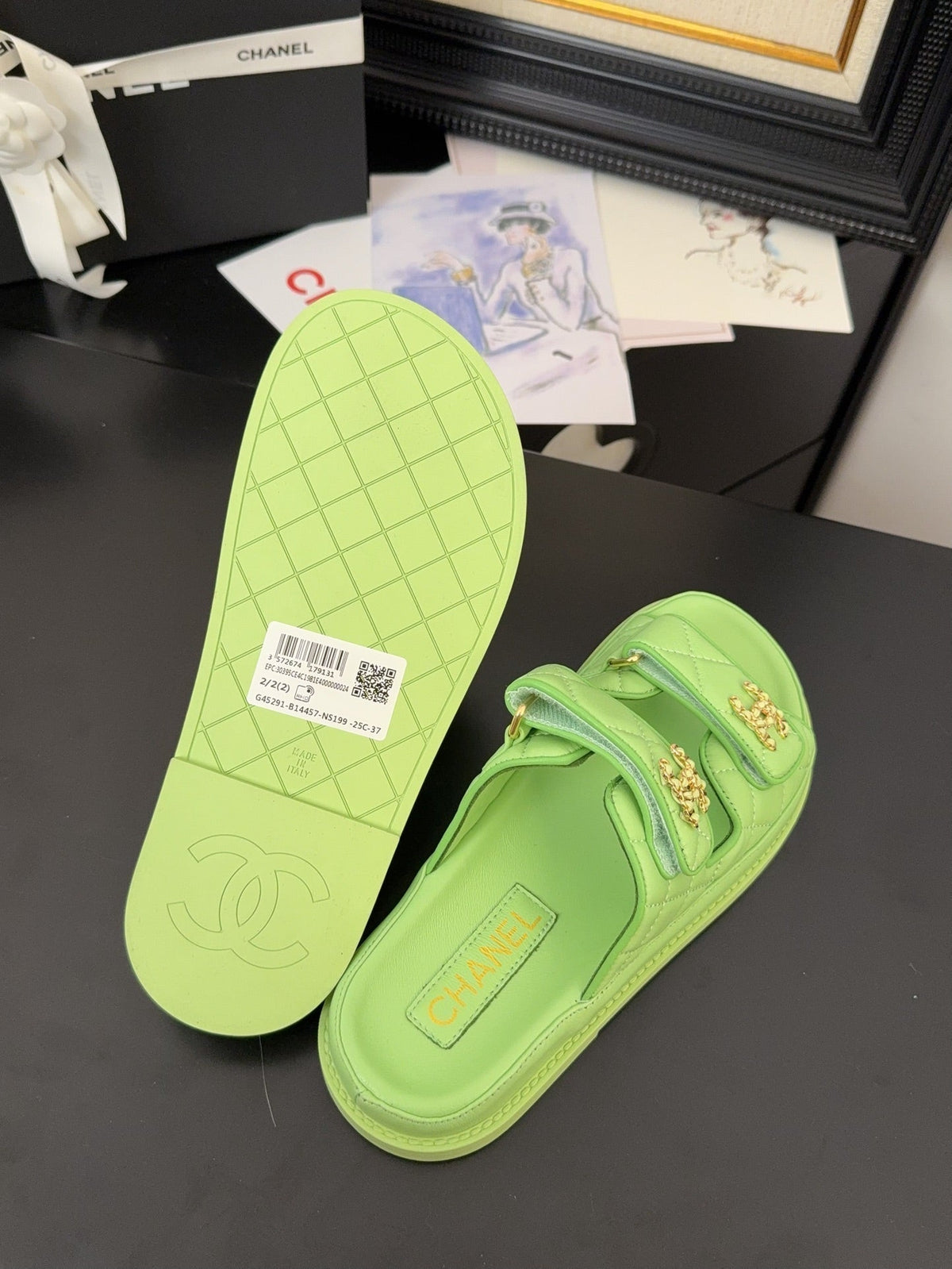 CC 25 Dad Sandal Mule Green Calfskin
