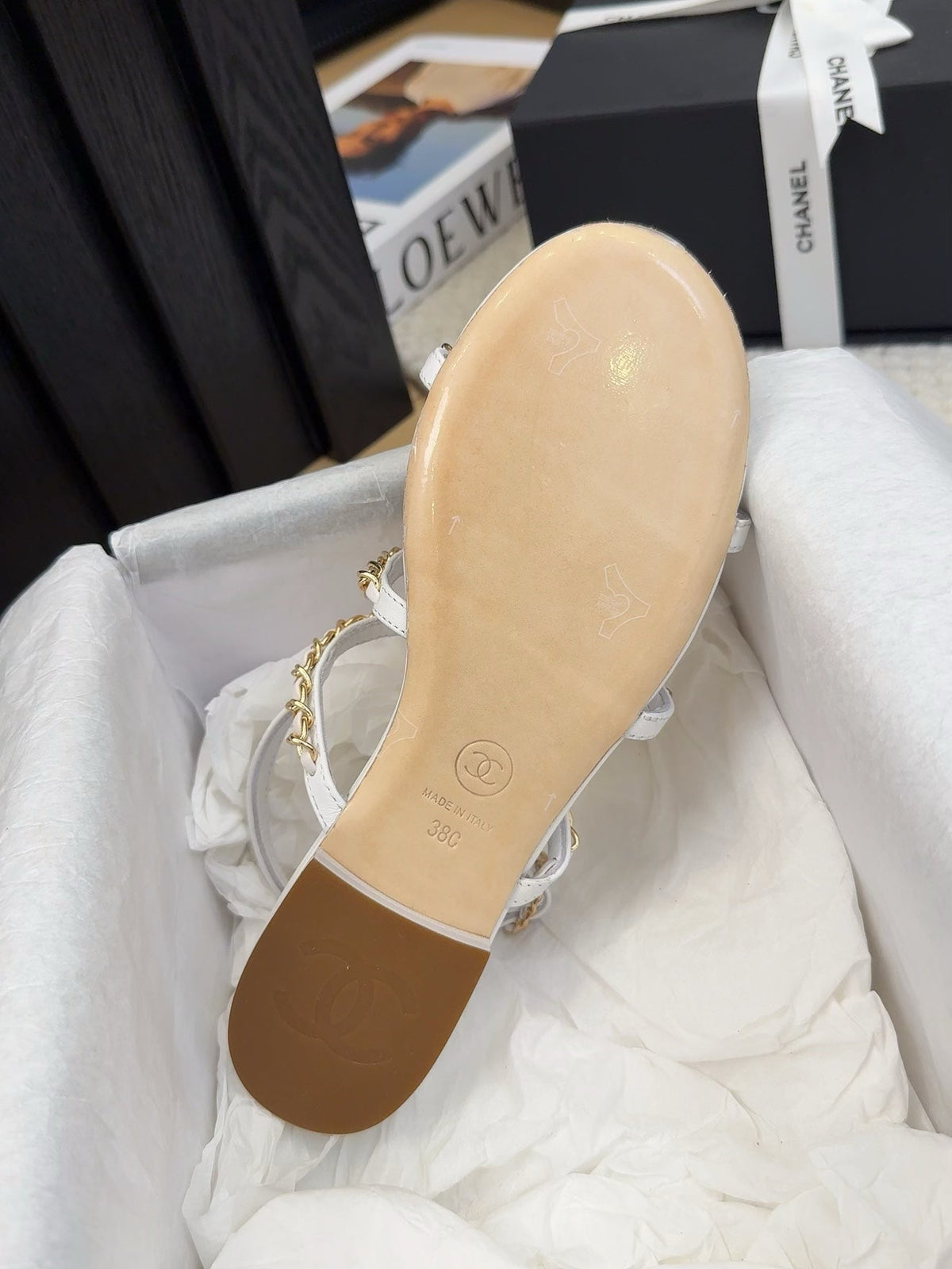 CC 25S Sandal Three Leather Strap White Calfskin