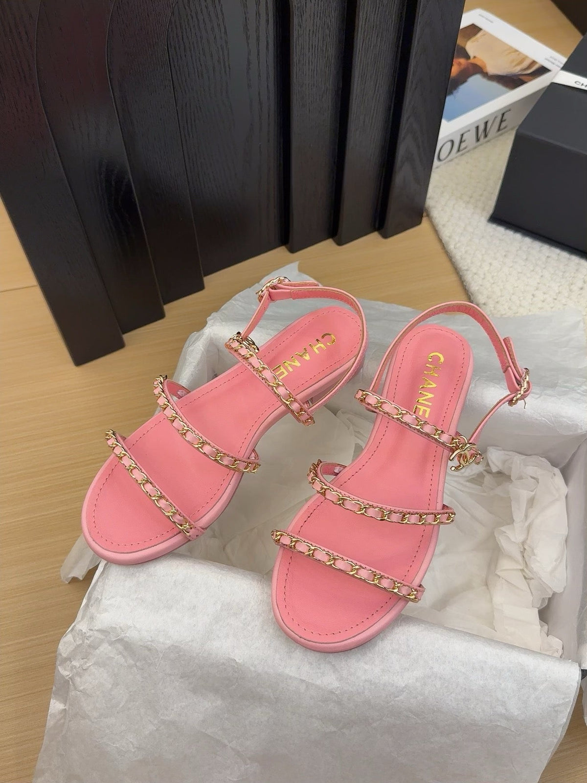 CC 25S Sandal Three Leather Strap Pink Calfskin