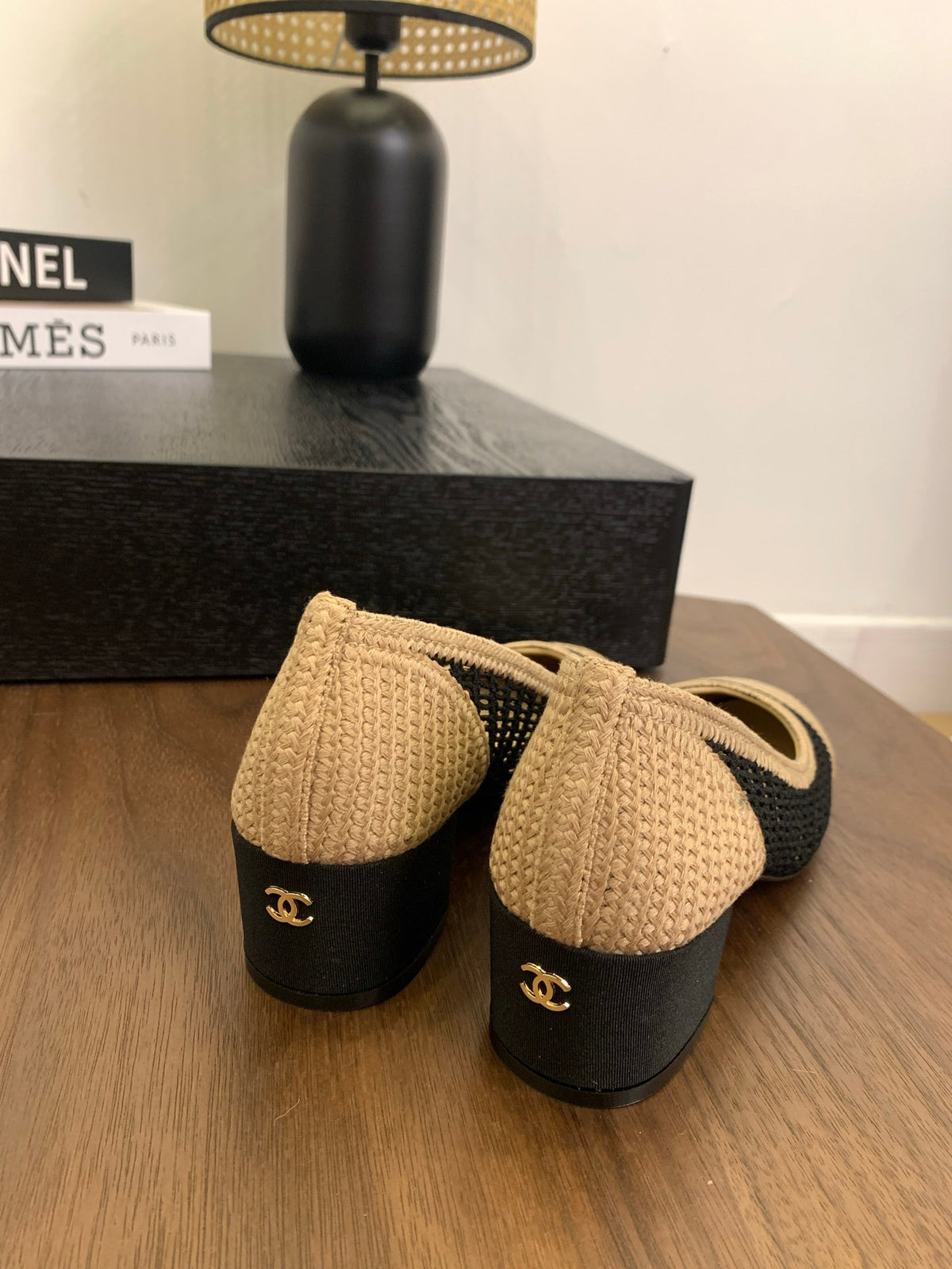 CC 25p Ballet Heel 50mm Black Beige Raffia