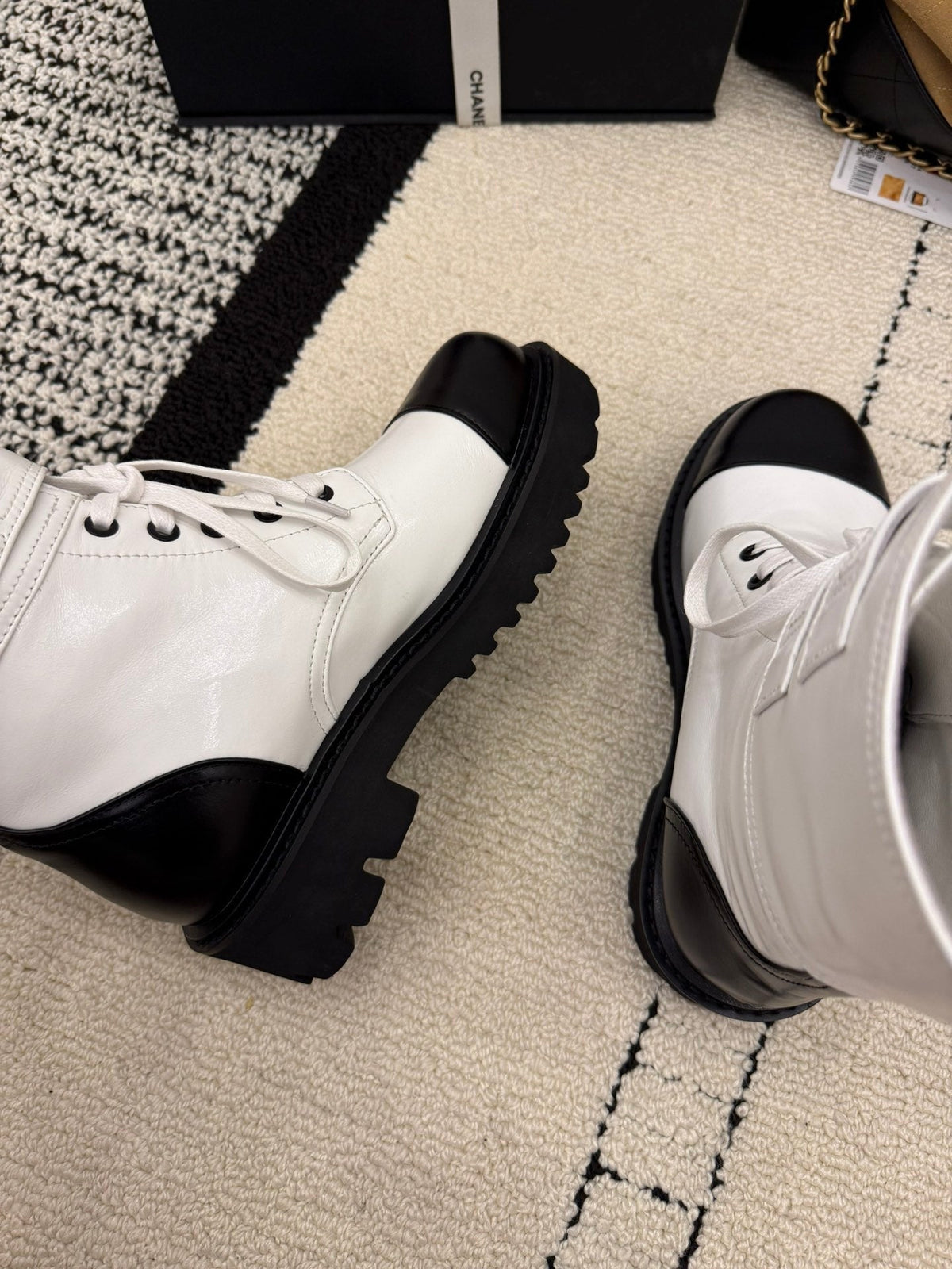 CC 2025 Lace-up Combat Boot White Leather 548114