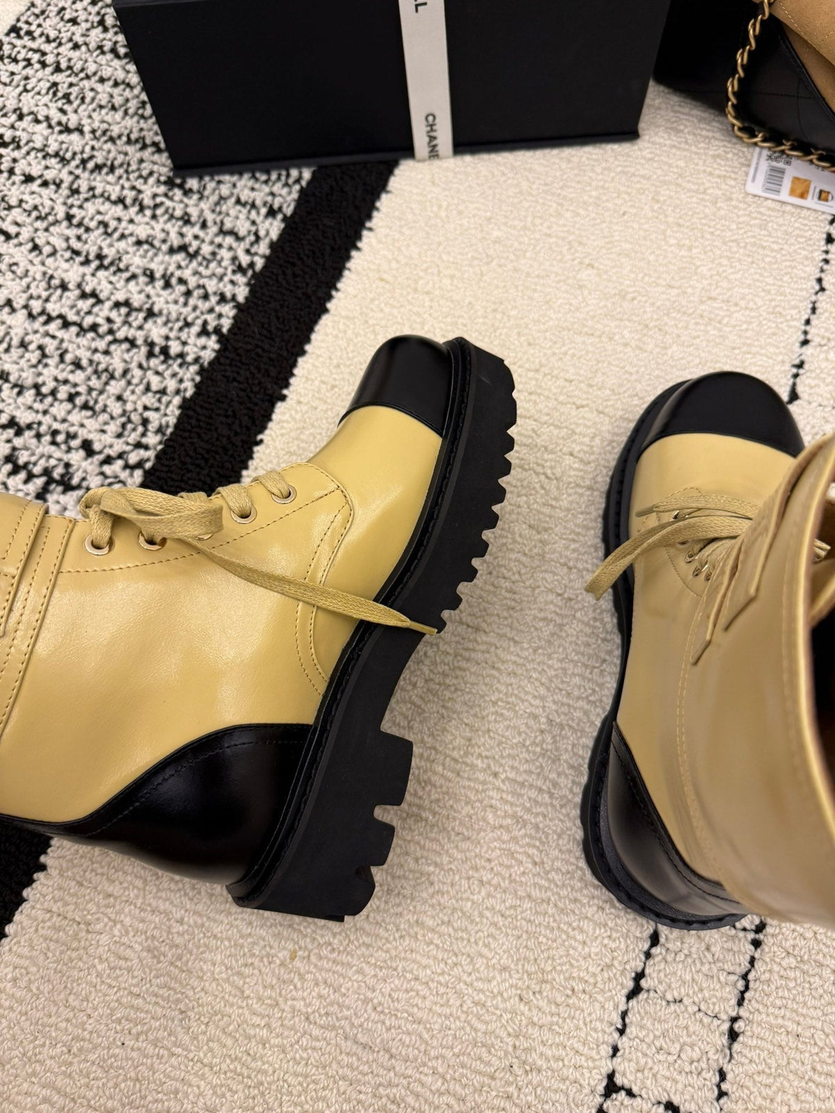 CC 2025 Lace-up Combat Boot Beige Black Leather 548116