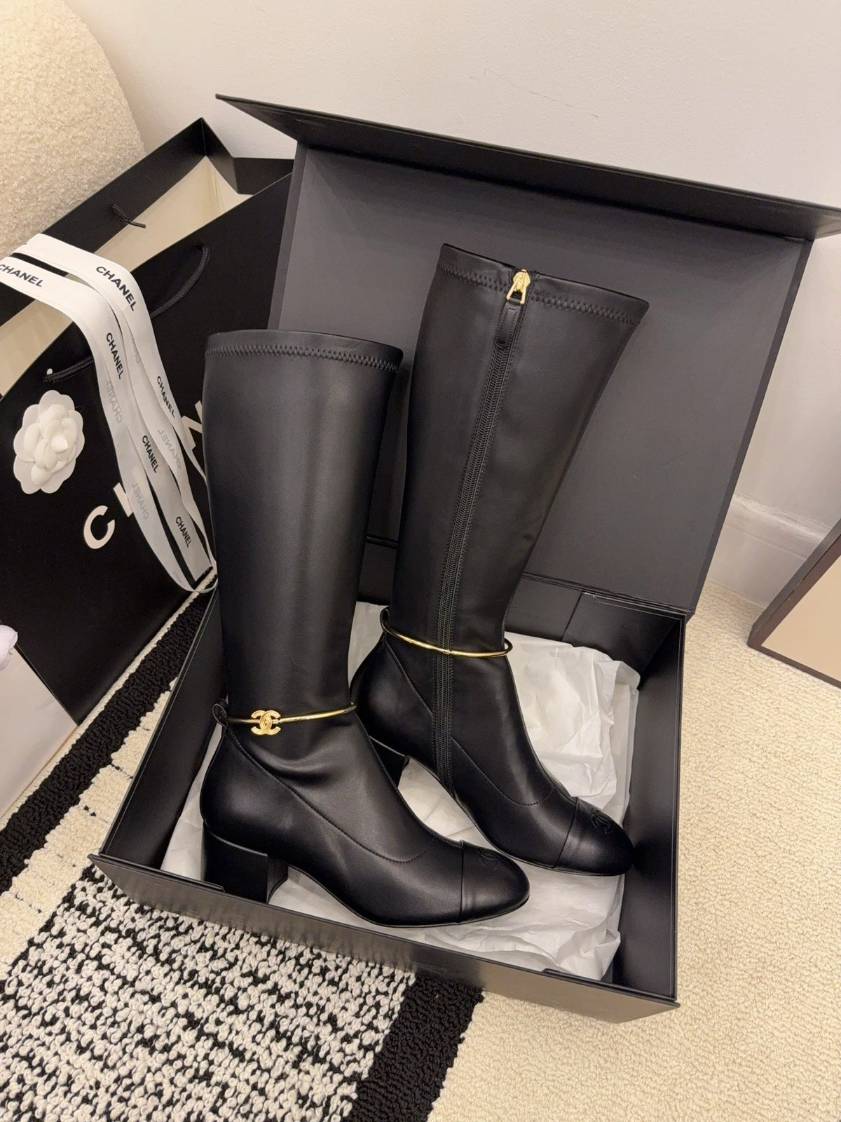 CC 26 Boot With Gold-tone Ankle Chain Black Lambskin 588822