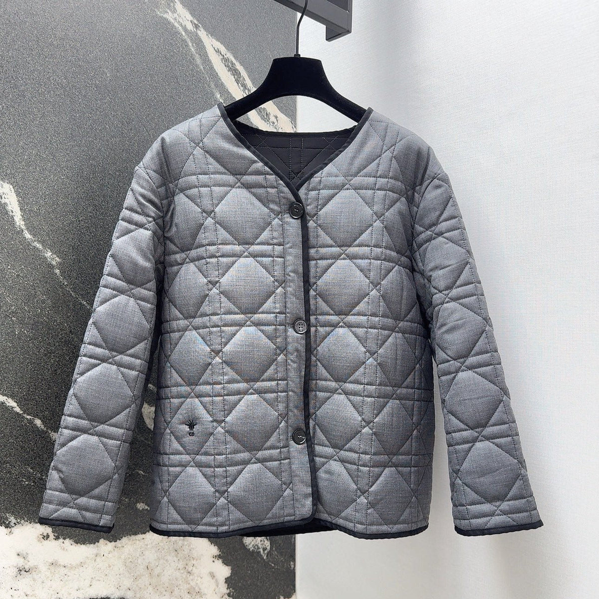 CD 25 Plaid Quilted Jacket Grey Cotton