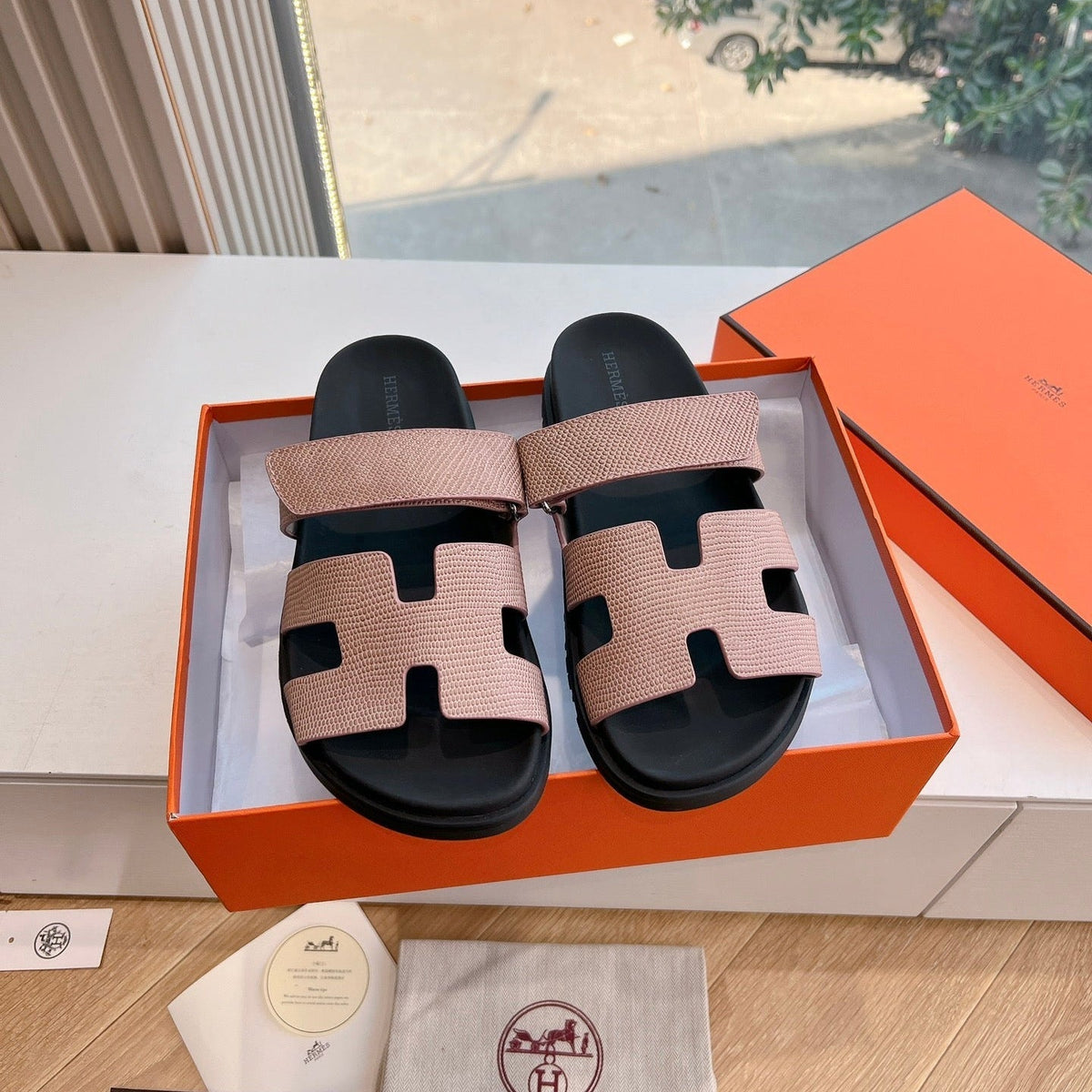 HM Chypre Sandal Puce Pink Grained Calfskin 202795
