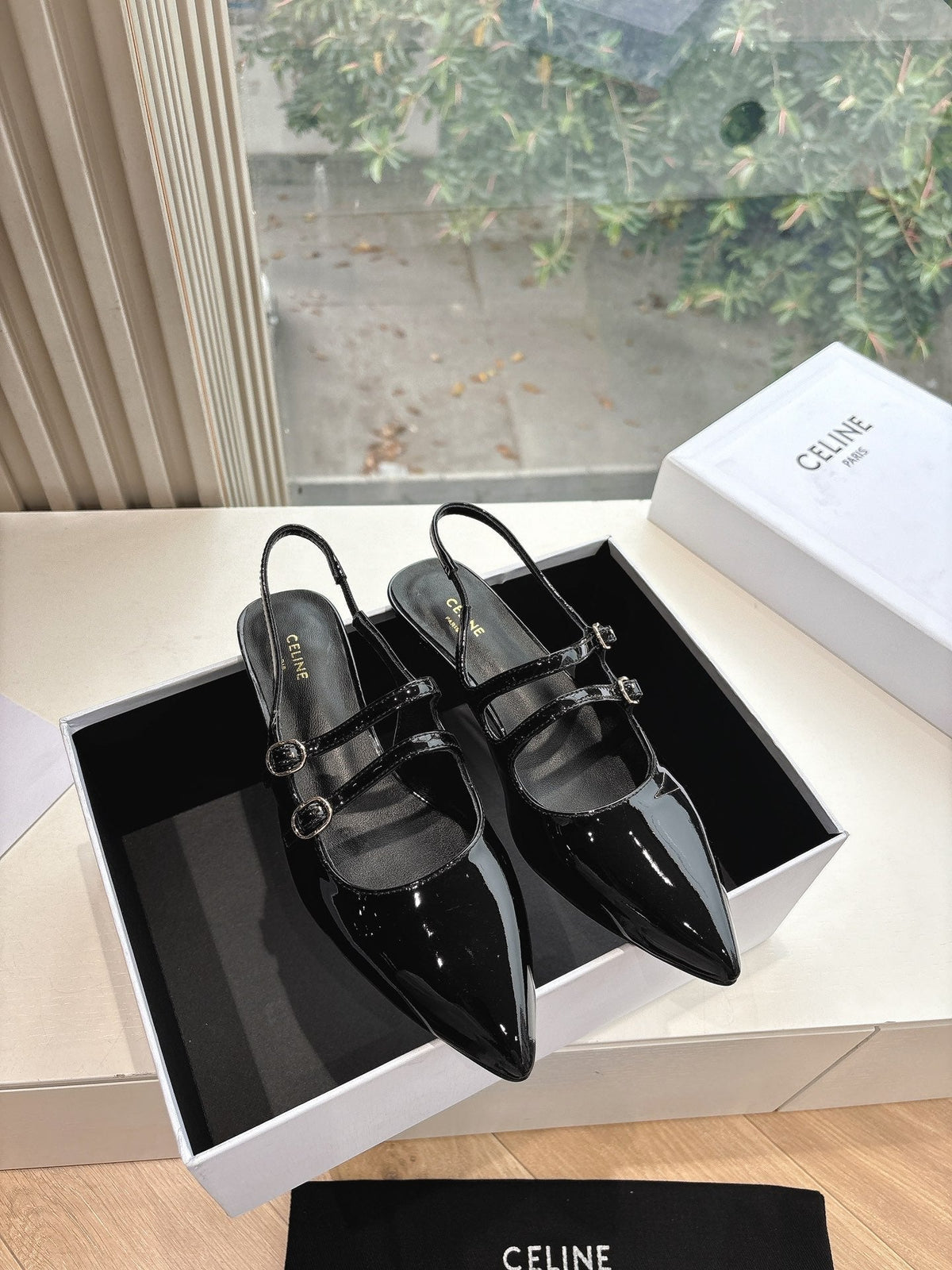 CELINE  Slingback Black Snake Embossed Leather 285948