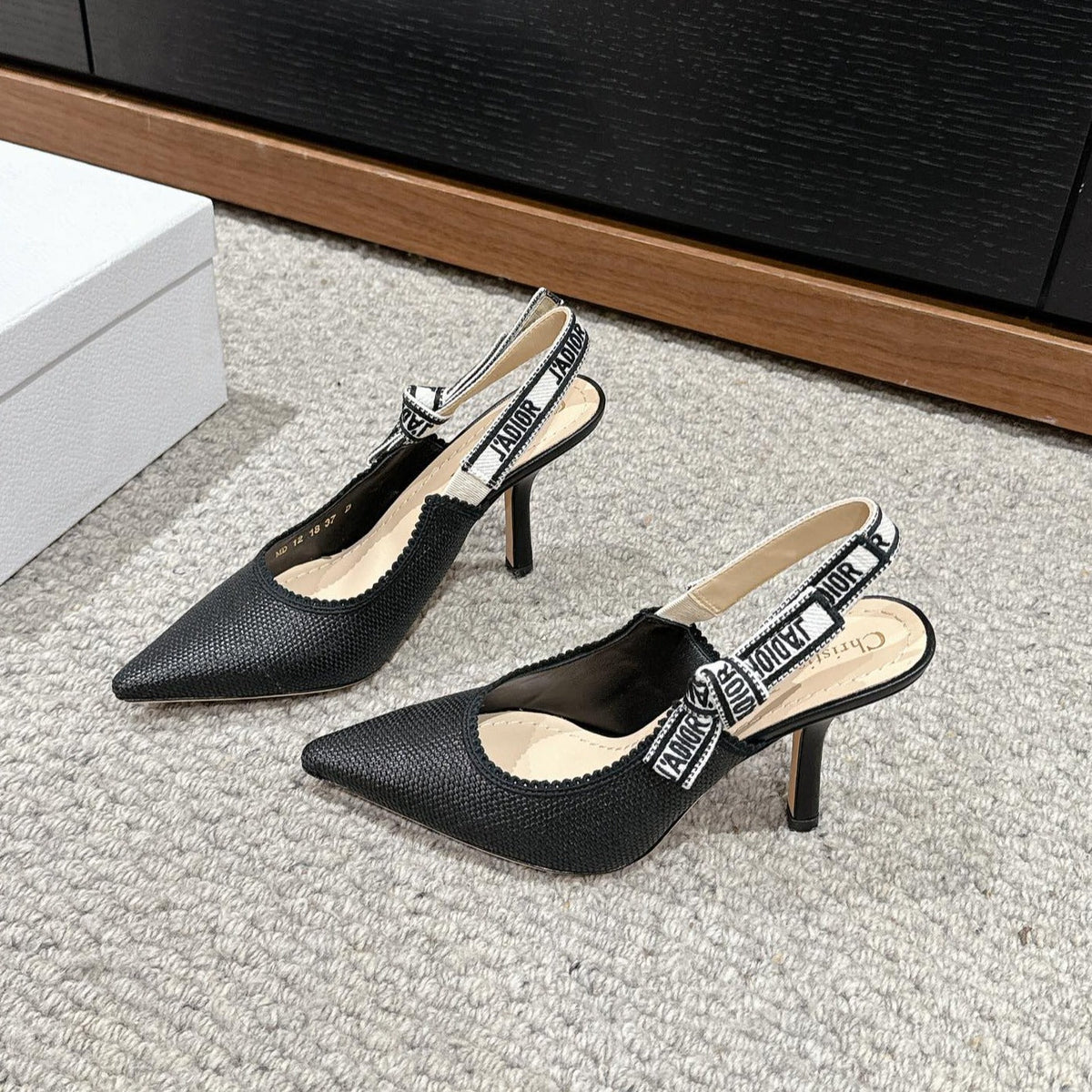 cd slingback 100 black raffia lambskin