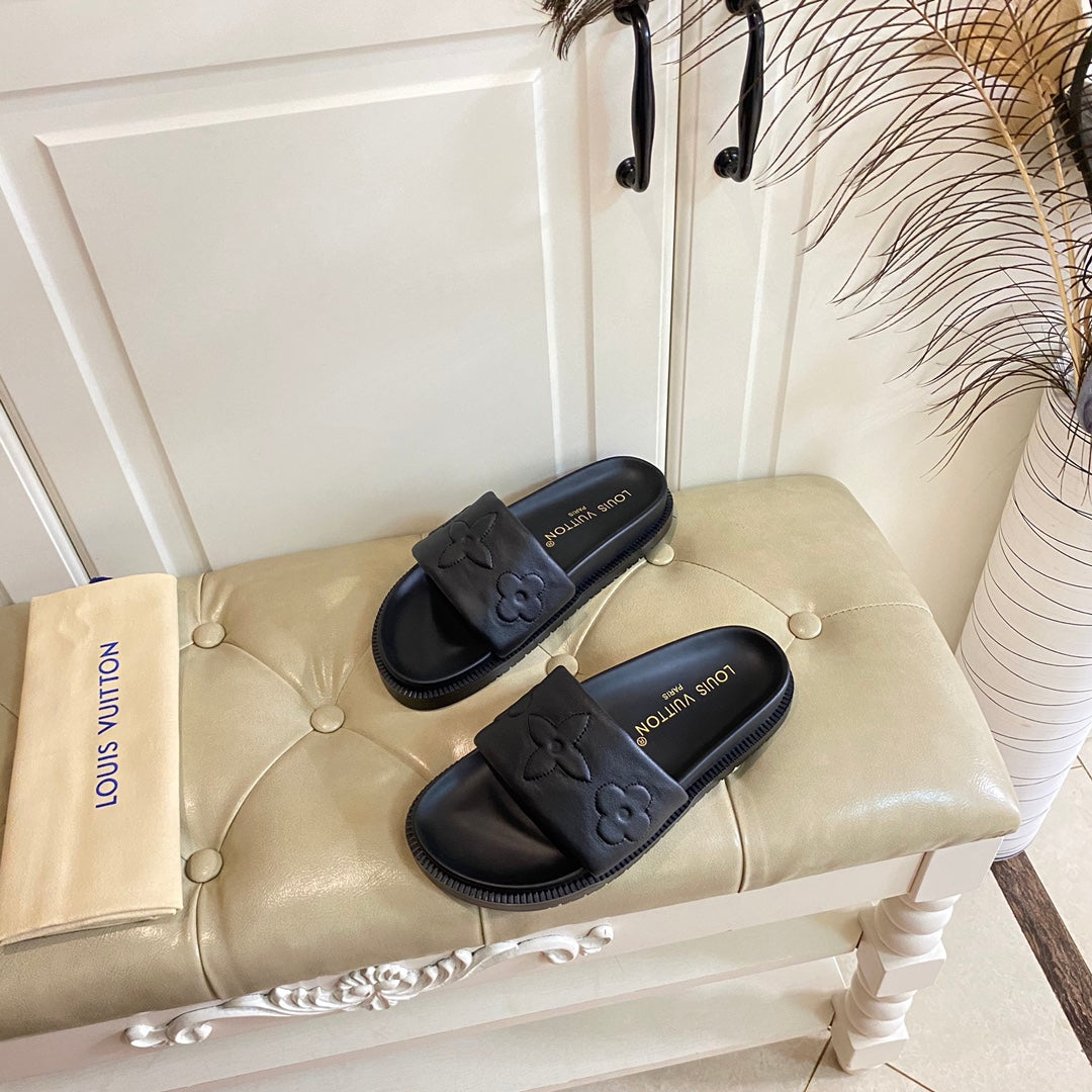 LV Shore Flat Comfort Mule Black Lambskin