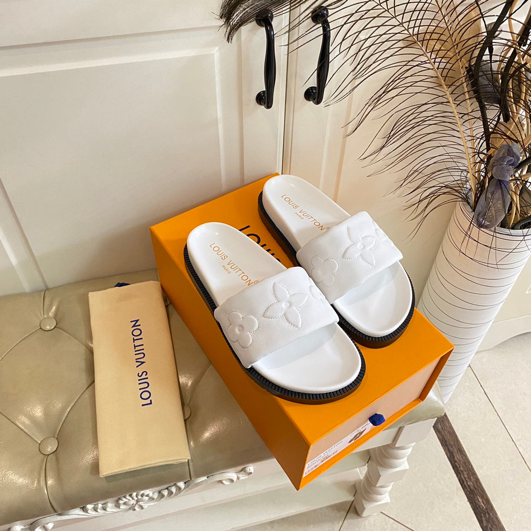 LV Shore Flat Comfort Mule White Lambskin