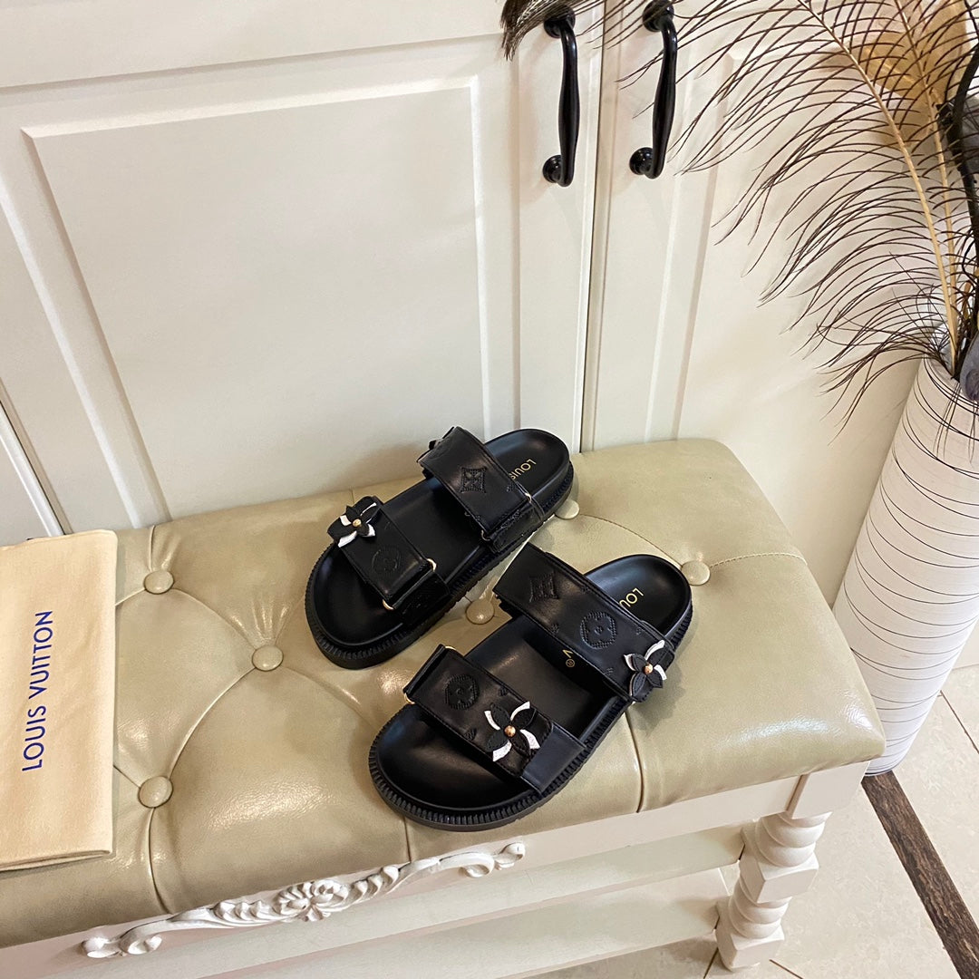 LV Sunset Flat Comfort Mule Black Lambskin
