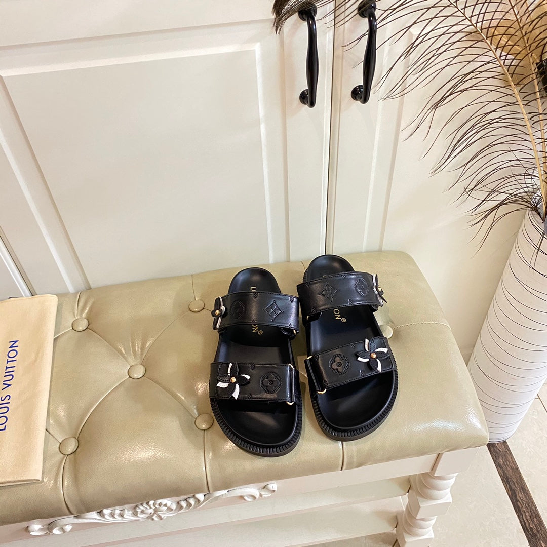 LV Sunset Flat Comfort Mule Black Lambskin
