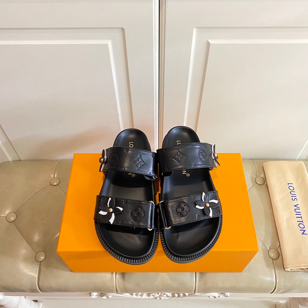 LV Sunset Flat Comfort Mule Black Lambskin