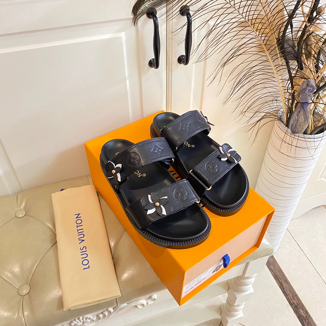 LV Sunset Flat Comfort Mule Black Lambskin