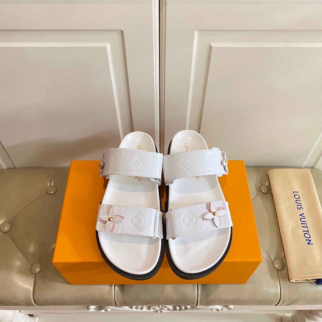 LV Sunset Flat Comfort Mule White Lambskin
