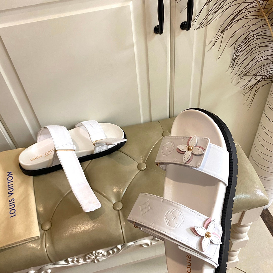 LV Sunset Flat Comfort Mule White Lambskin
