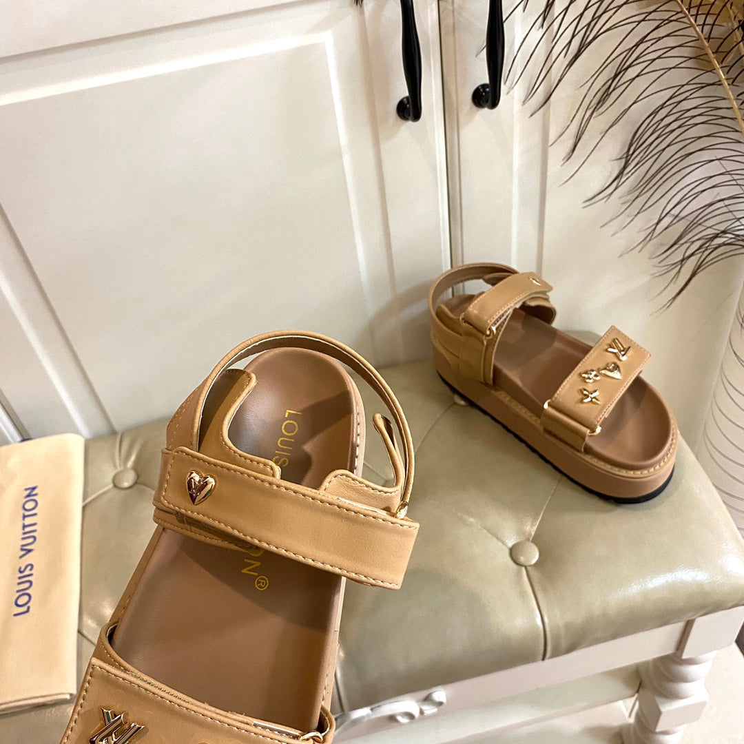 LV Sunset Flat Comfort Sandal Light Brown Lambskin