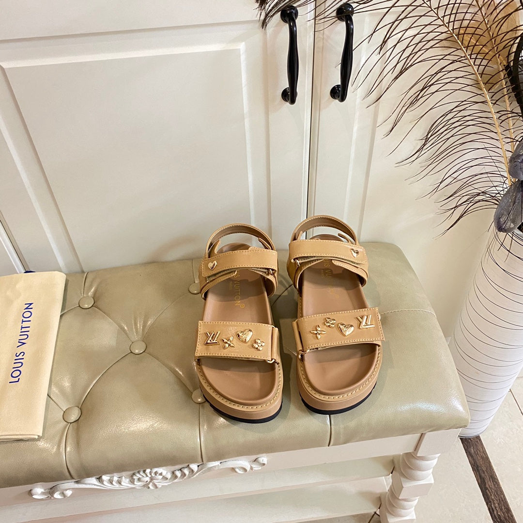 LV Sunset Flat Comfort Sandal Light Brown Lambskin