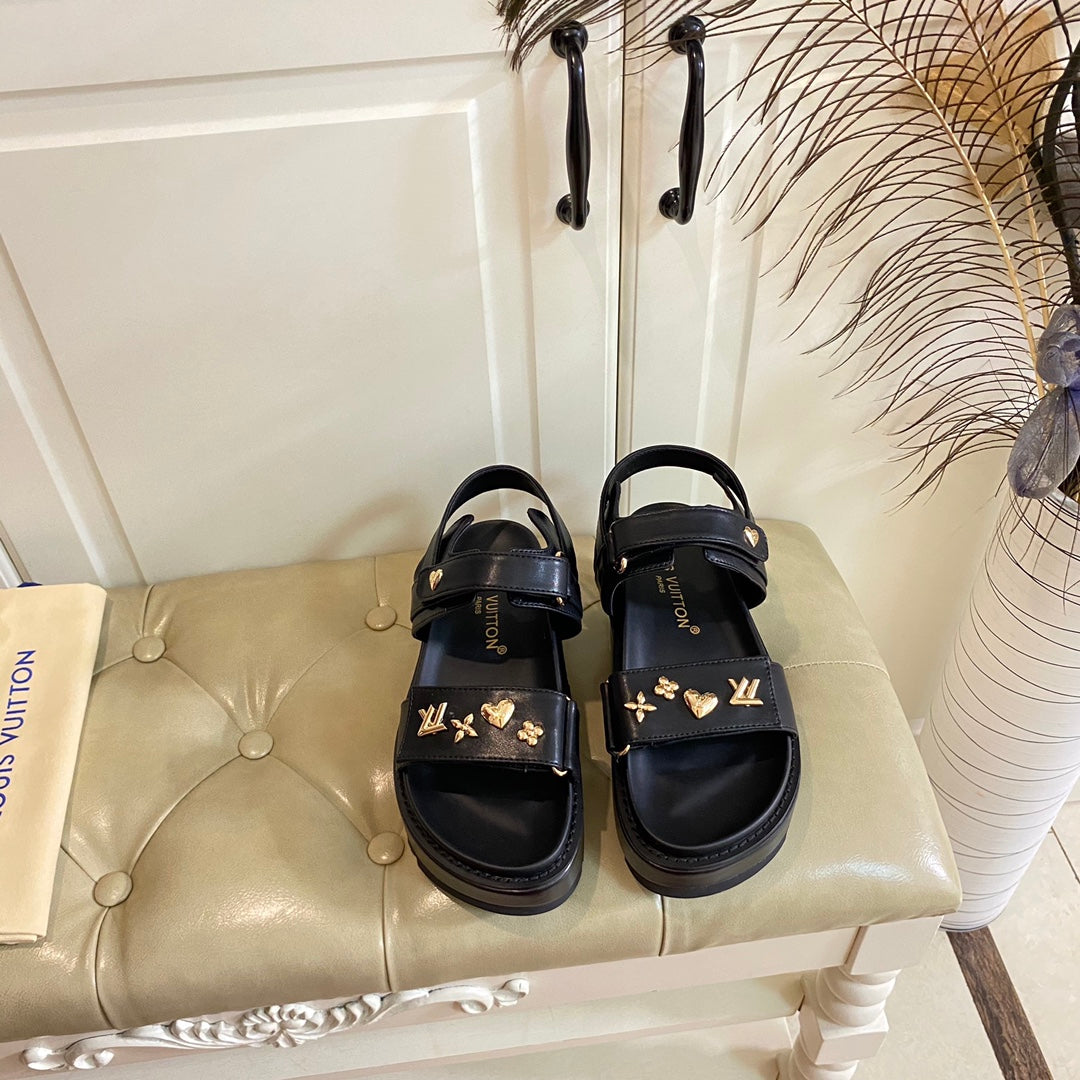 LV Sunset Flat Comfort Sandal Black Lambskin