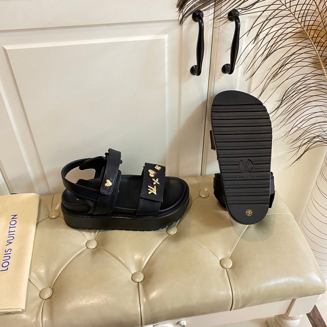 LV Sunset Flat Comfort Sandal Black Lambskin