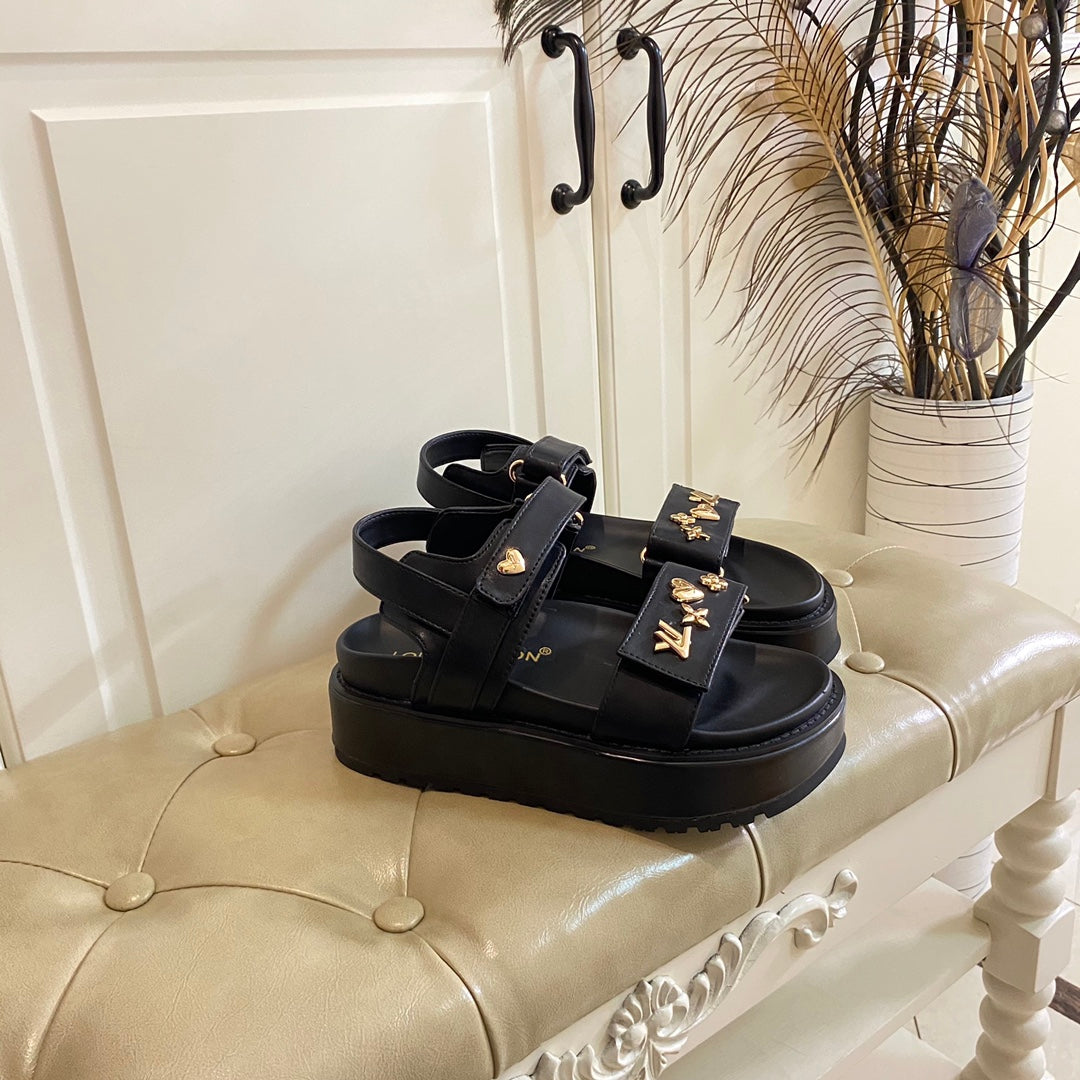 LV Sunset Flat Comfort Sandal Black Lambskin