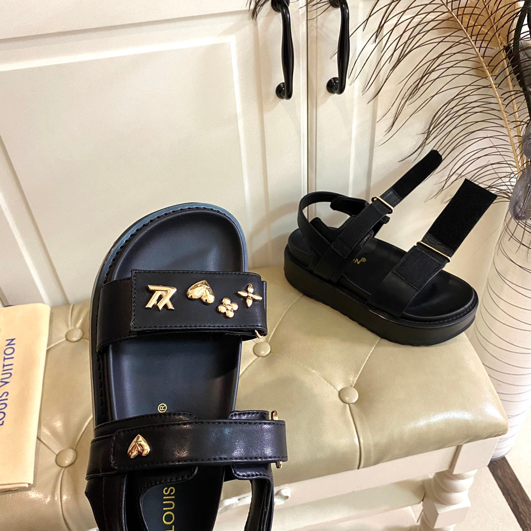 LV Sunset Flat Comfort Sandal Black Lambskin