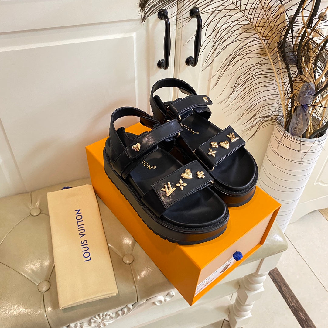 LV Sunset Flat Comfort Sandal Black Lambskin