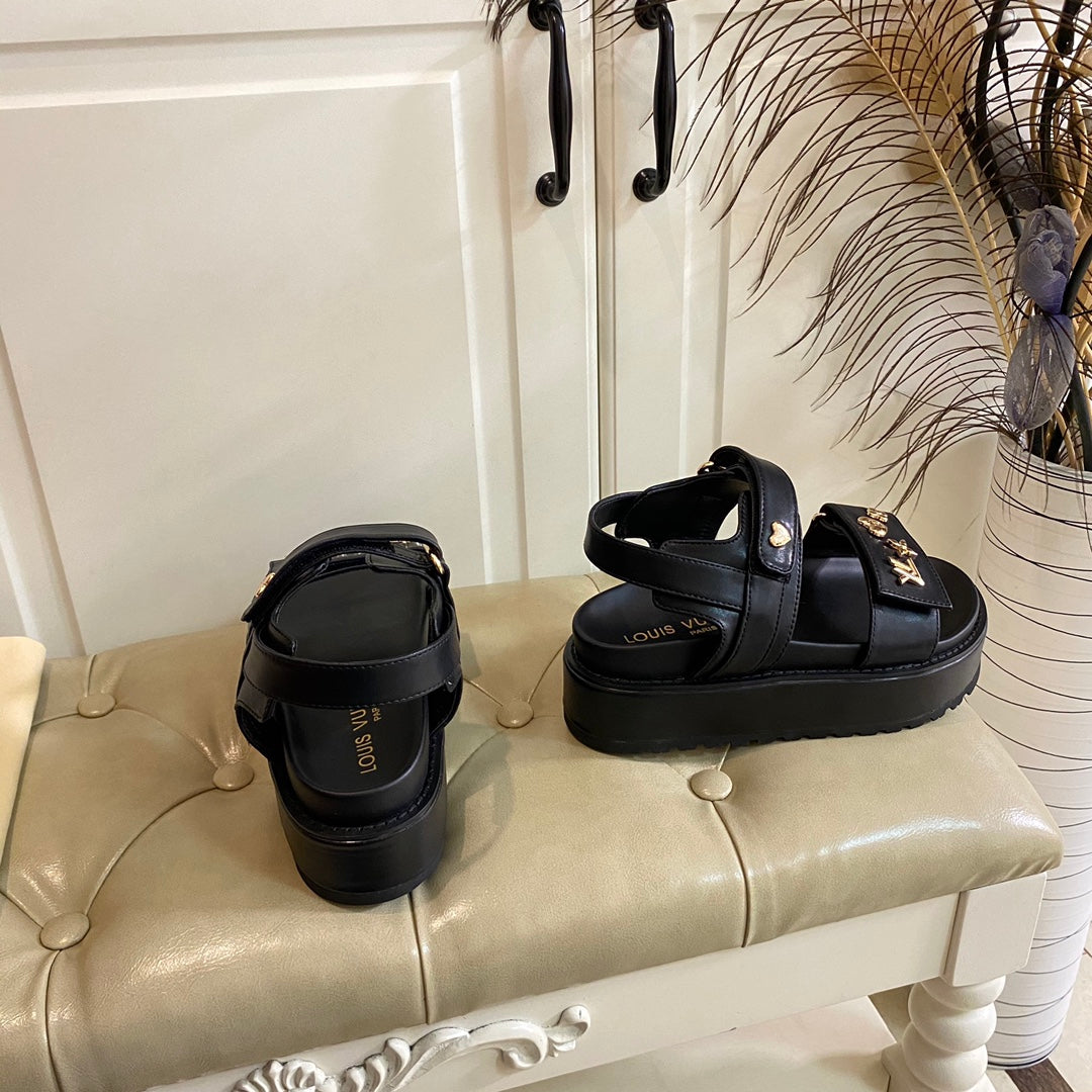 LV Sunset Flat Comfort Sandal Black Lambskin