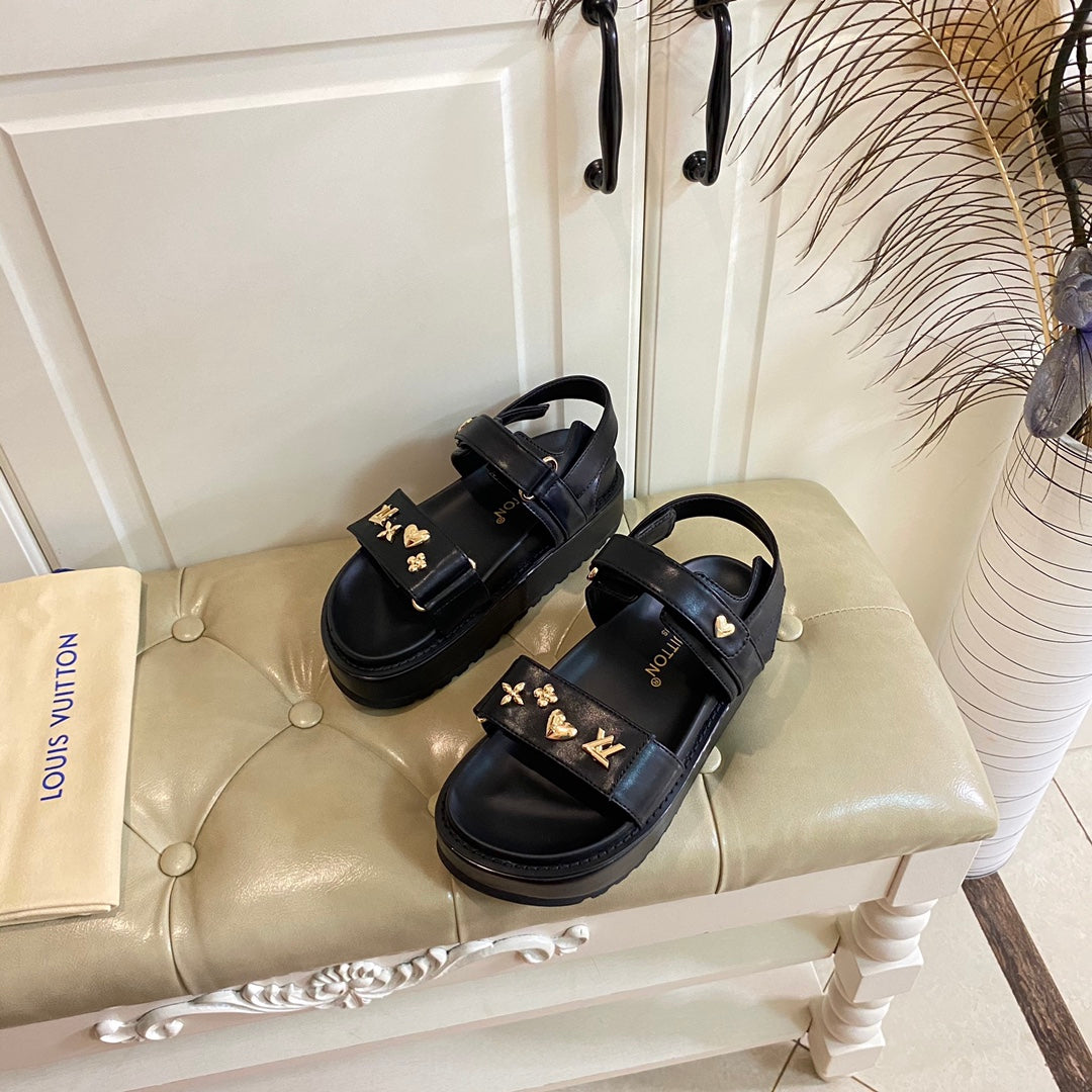 LV Sunset Flat Comfort Sandal Black Lambskin