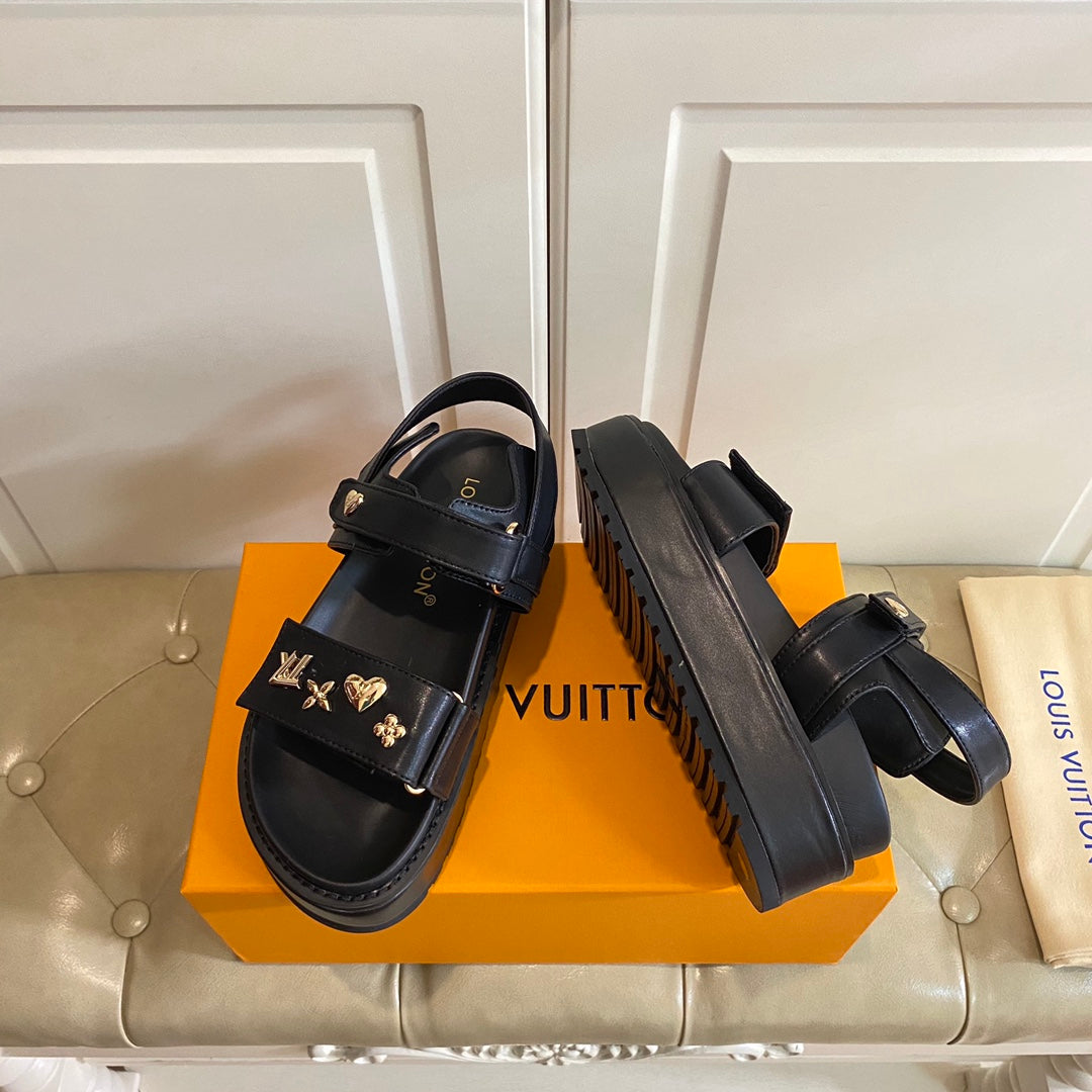 LV Sunset Flat Comfort Sandal Black Lambskin