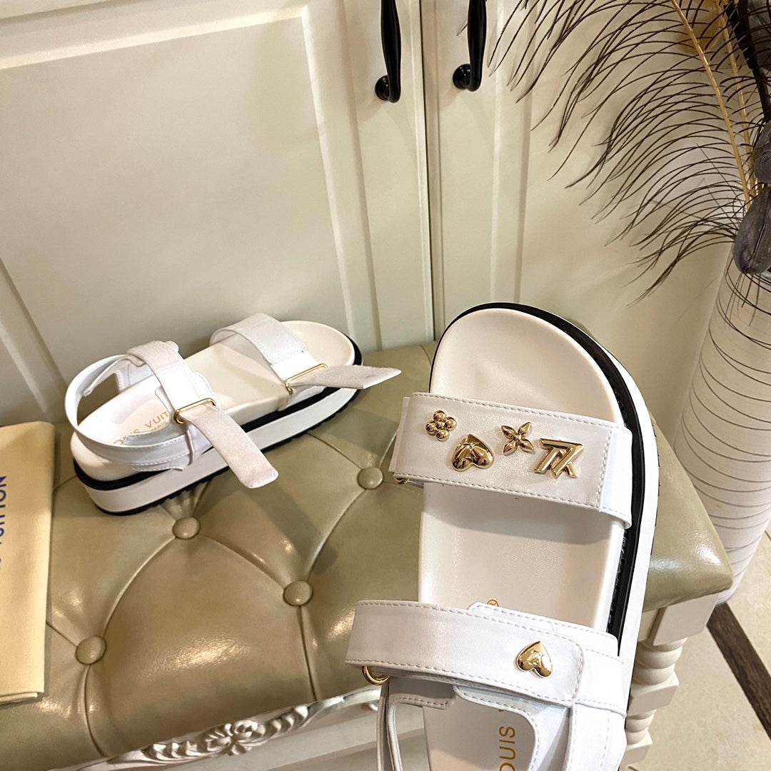 LV Sunset Flat Comfort Sandal White Lambskin