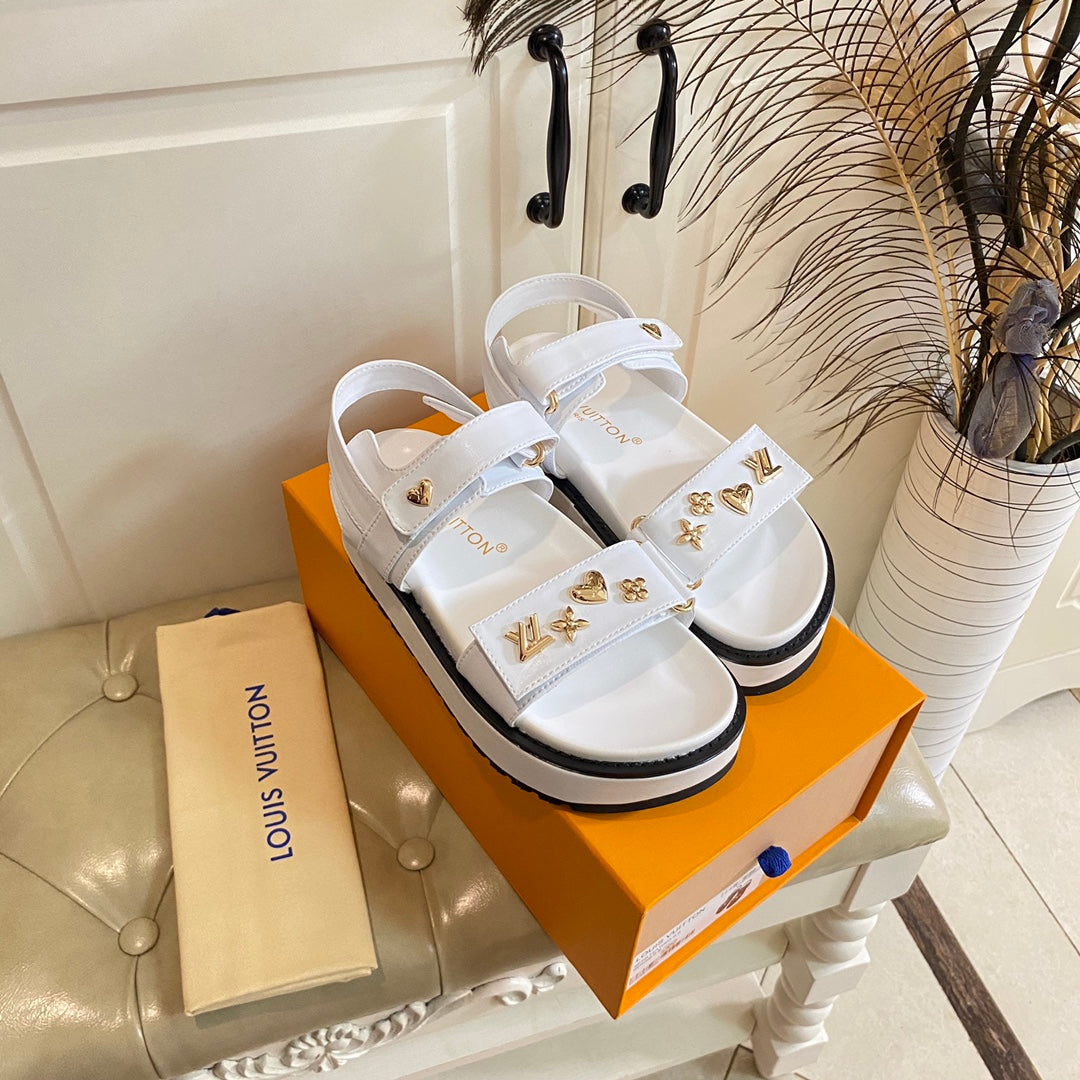 LV Sunset Flat Comfort Sandal White Lambskin