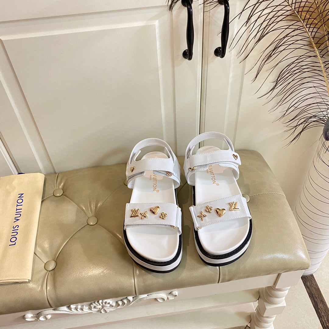 LV Sunset Flat Comfort Sandal White Lambskin