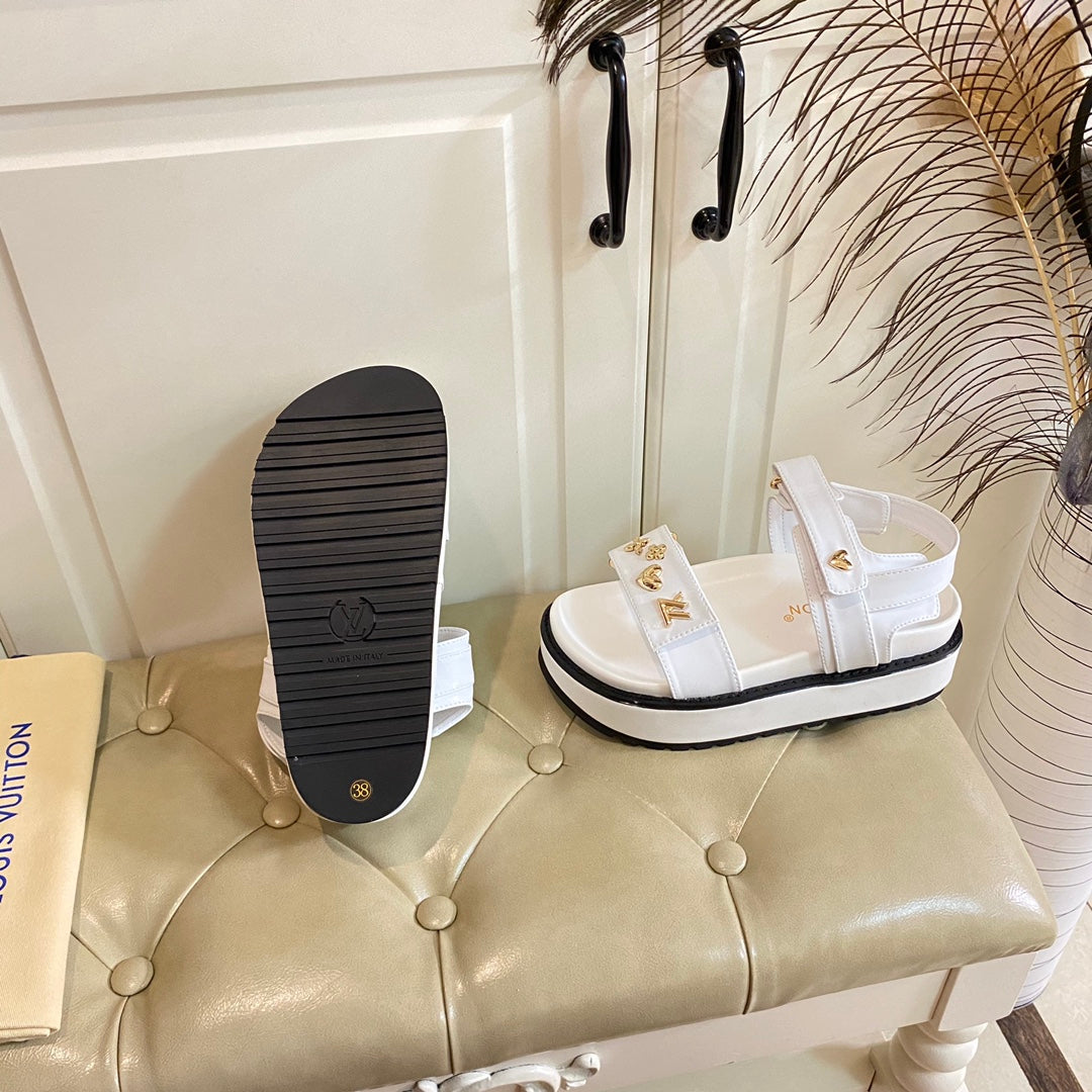 LV Sunset Flat Comfort Sandal White Lambskin
