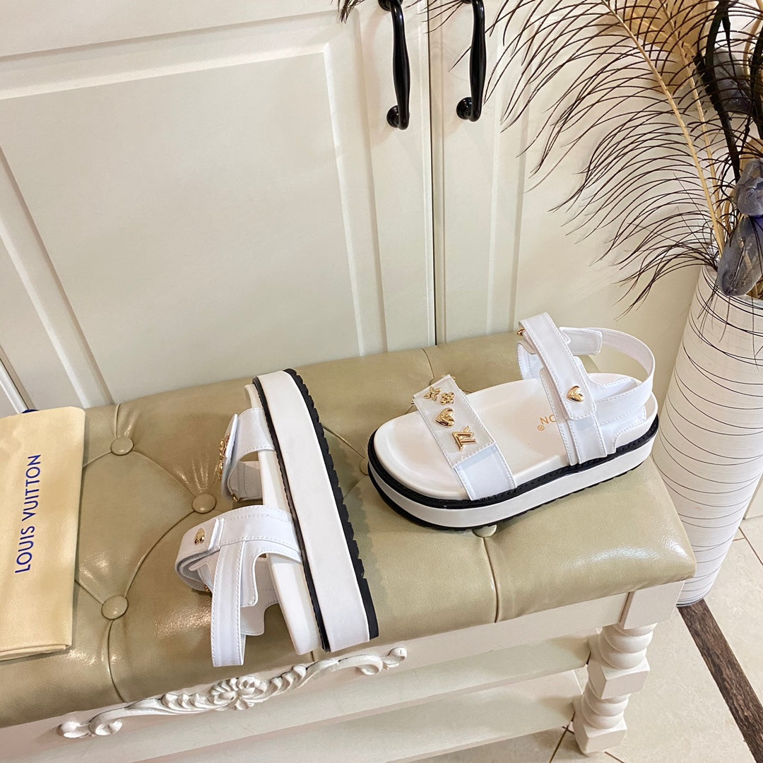 LV Sunset Flat Comfort Sandal White Lambskin