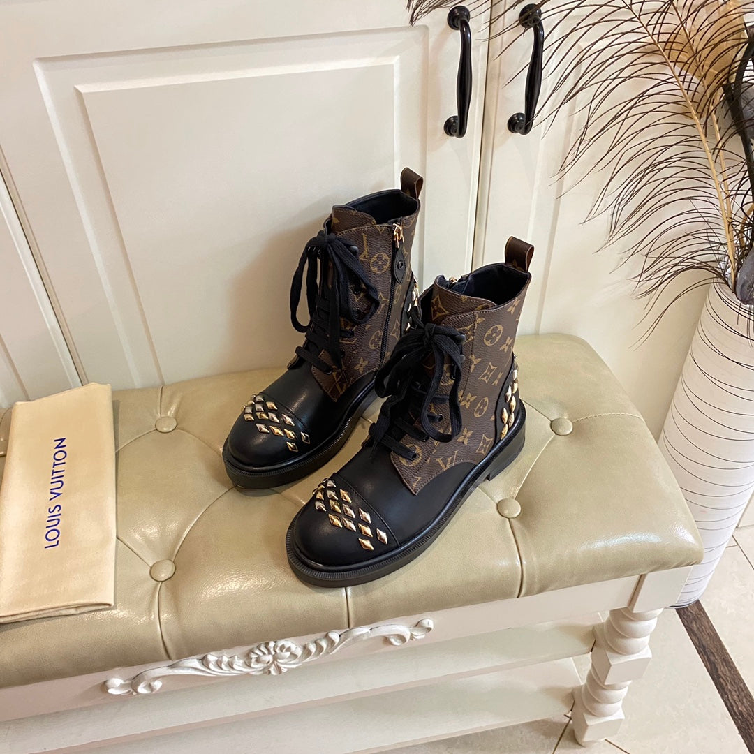 LV Citizen Flat Ranger Boot Brown Black Monogram Lambskin