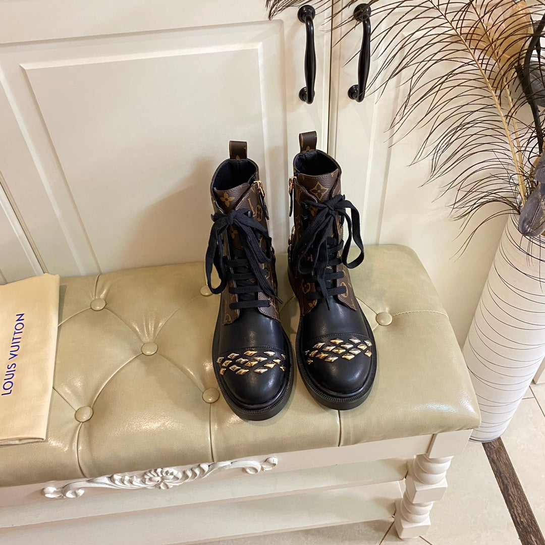 LV Citizen Flat Ranger Boot Brown Black Monogram Lambskin