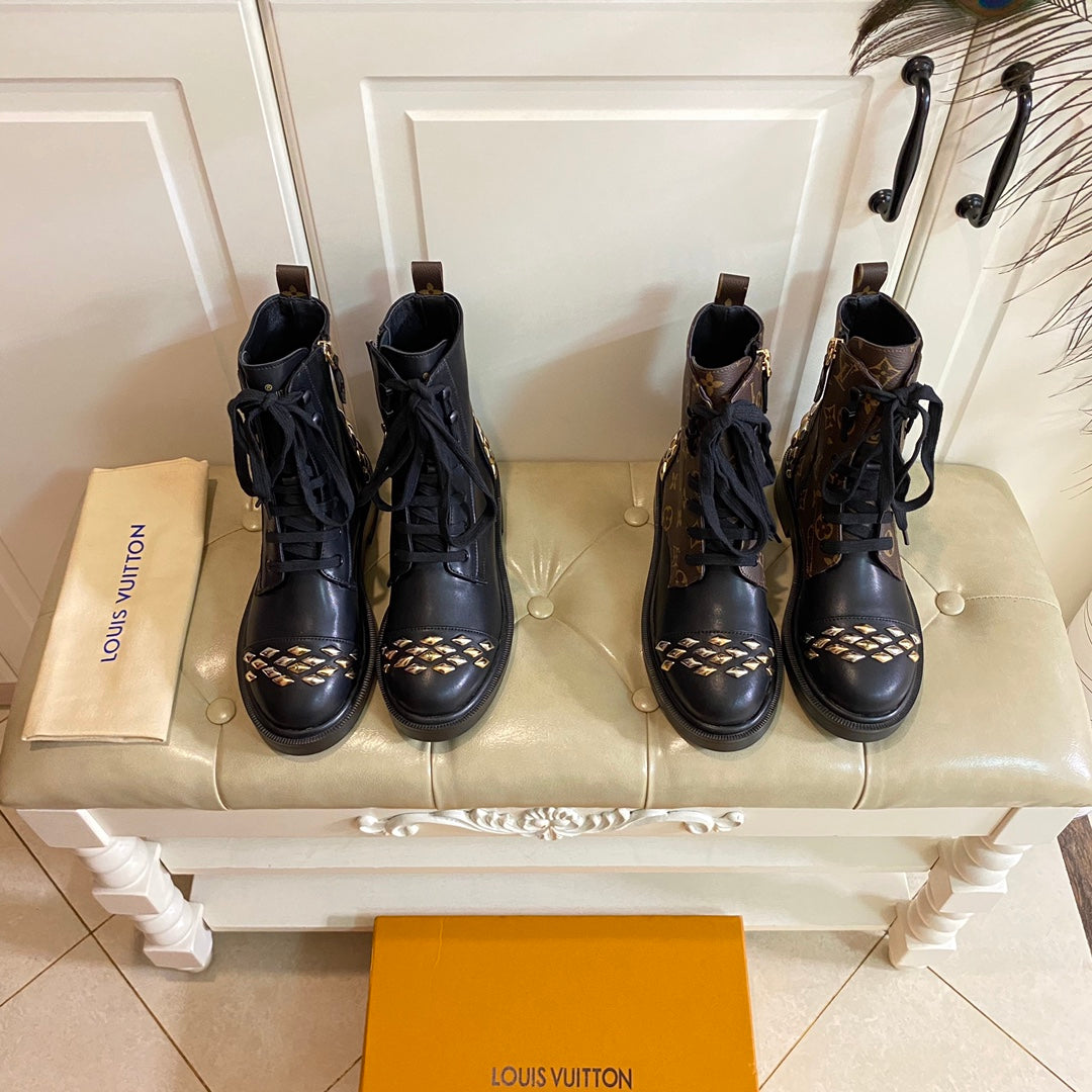 LV Citizen Flat Ranger Boot Brown Black Monogram Lambskin
