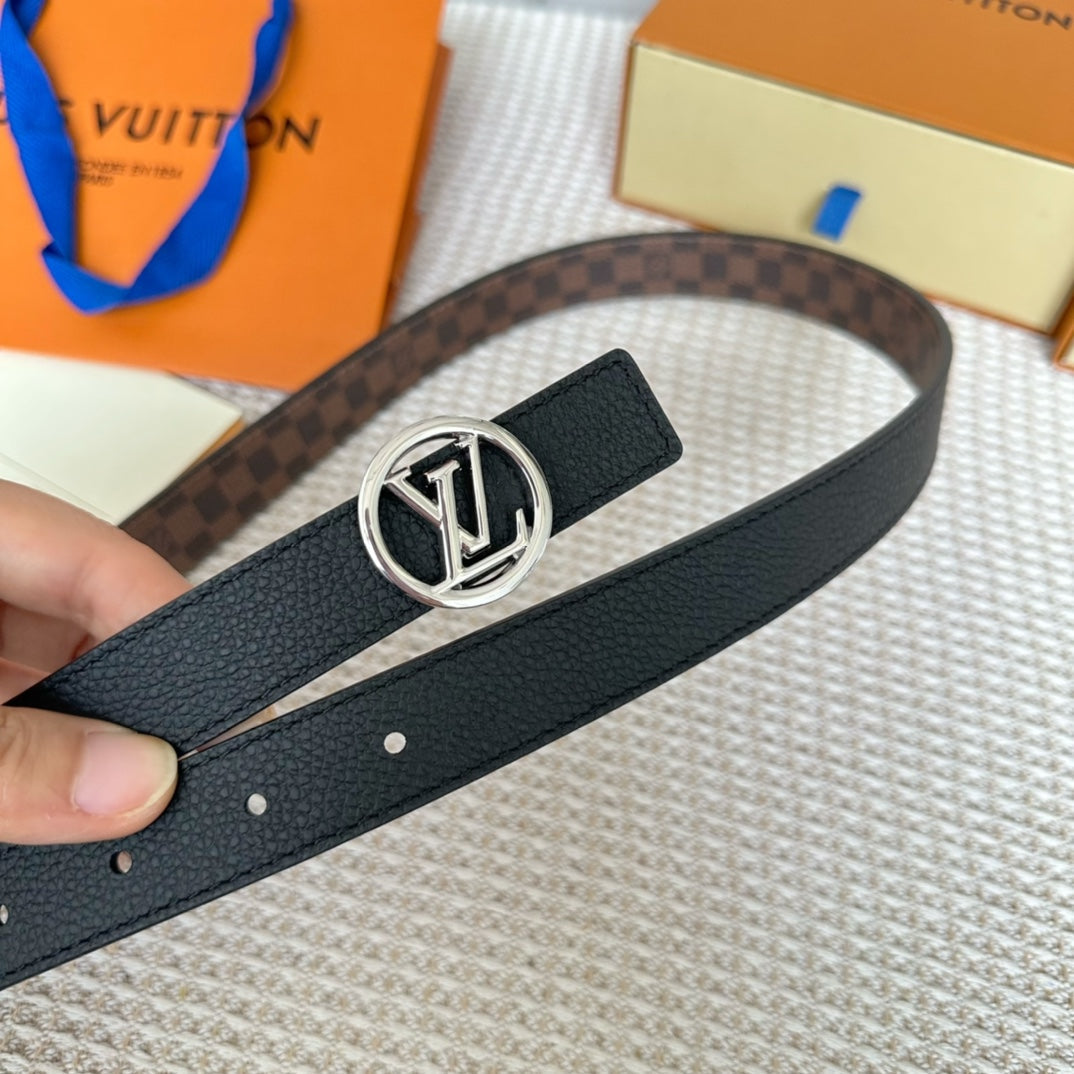 LV CIRCLE 25MM REVERSIBLE BELT IN BROWN DAMIER CALFSKIN SILVER HARDWARE