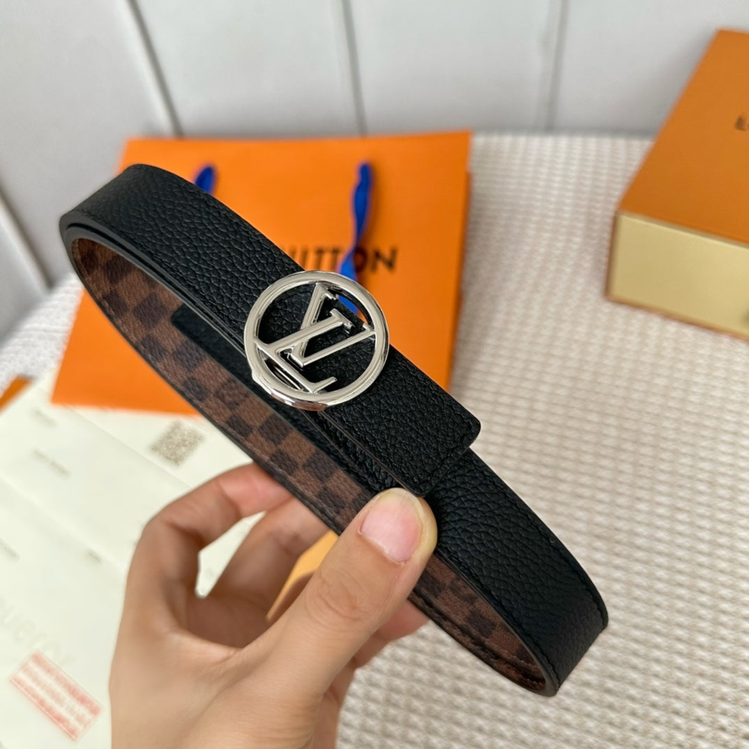 LV CIRCLE 25MM REVERSIBLE BELT IN BROWN DAMIER CALFSKIN SILVER HARDWARE