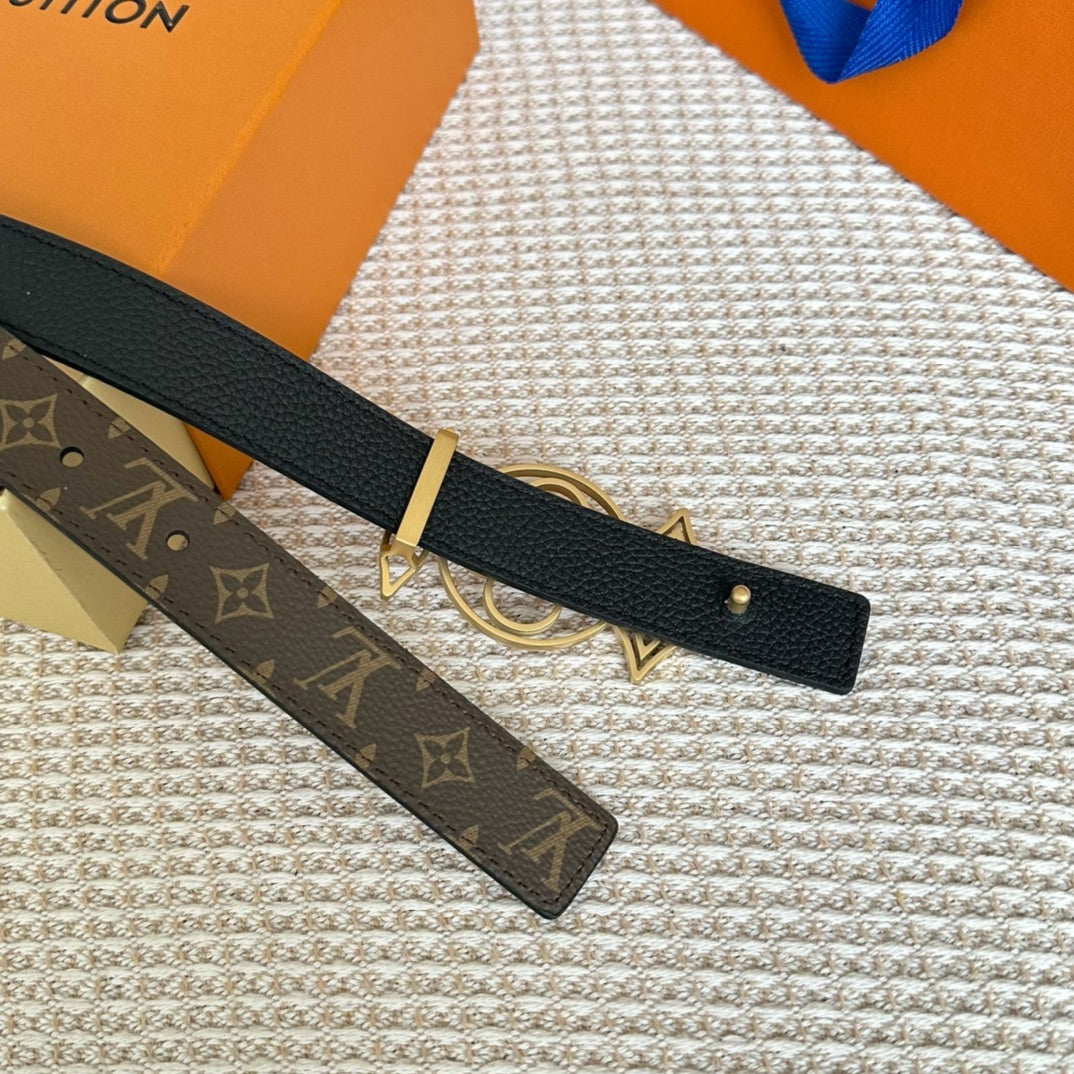 LV MEDIUM 25 MM BELT IN BLACK CALFSKIN GOLD HARDWARE