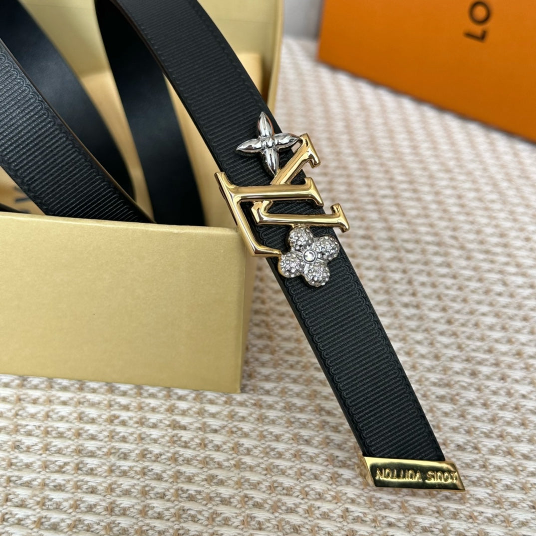 LV GRAM 20 MM REVERSIBLE BELT BLACK CALFSKIN GOLD HARDWARE