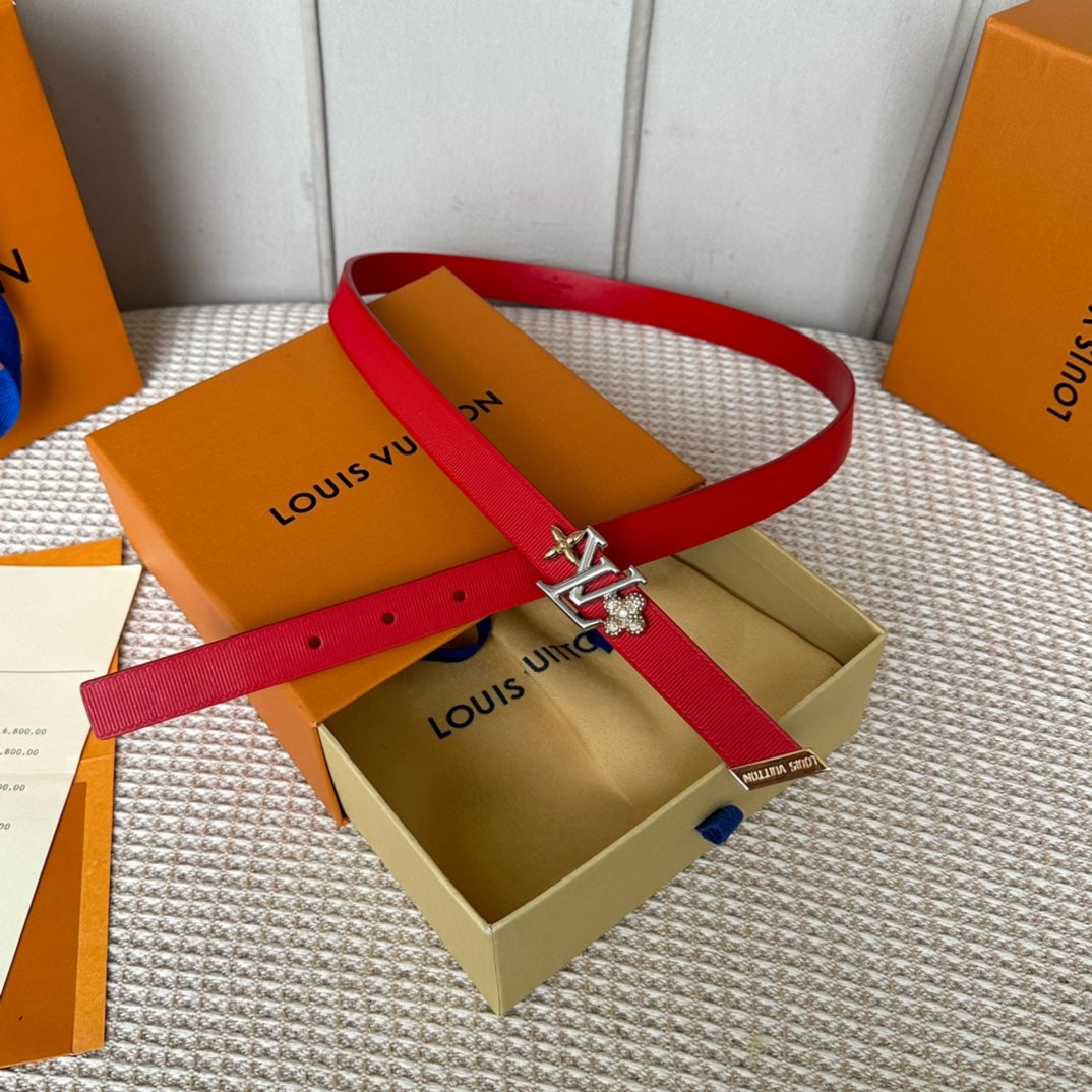 LV GRAM 20 MM REVERSIBLE BELT CHERRY RED CALFSKIN SILVER HARDWARE